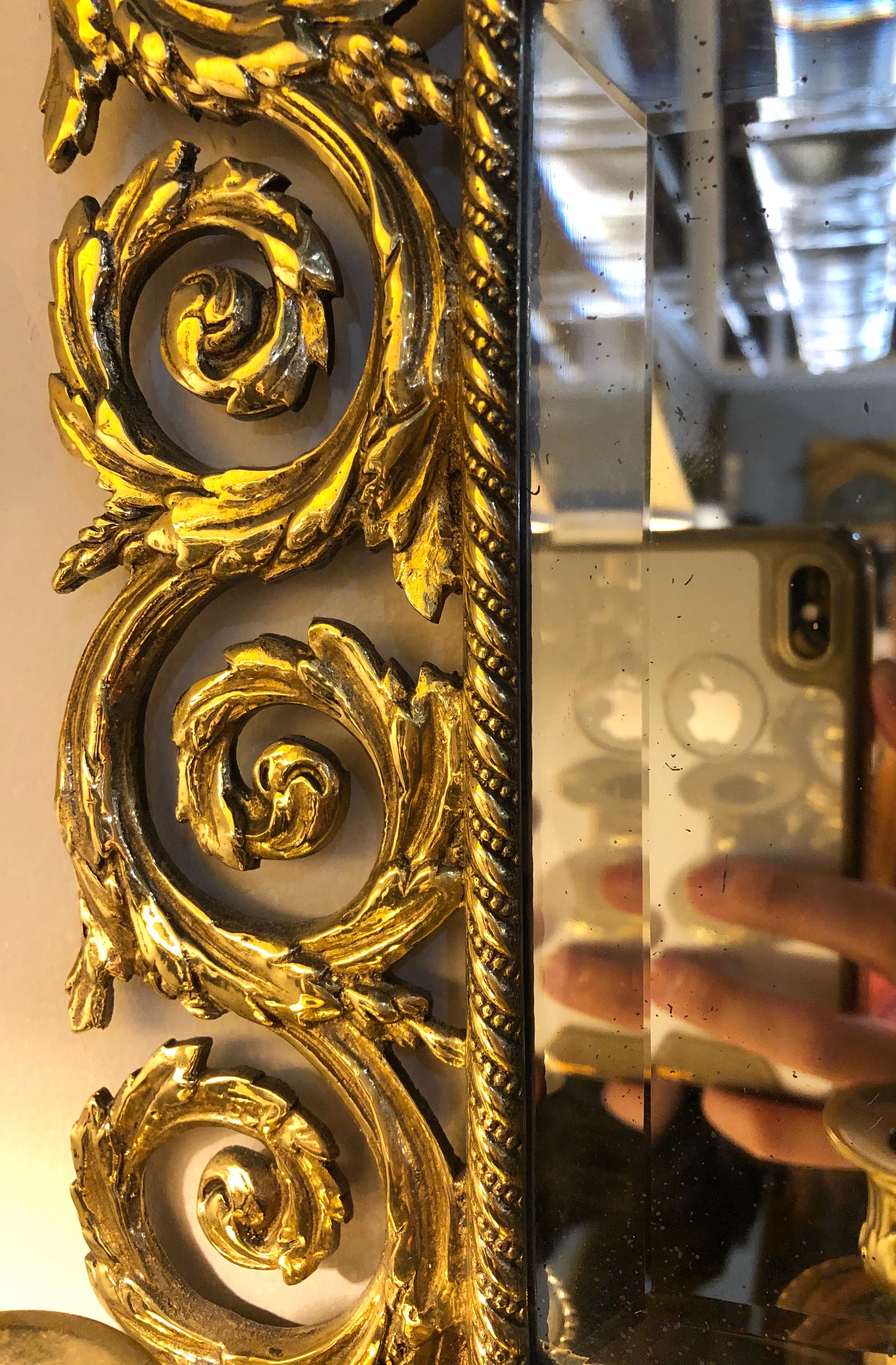 Pair of Bronze Rococo Three-Arm Mirror Wall Sconces 5