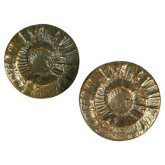 Pair of Round Bronze Push Pull Door Handles with Spiral Relief and Keyhole Cover