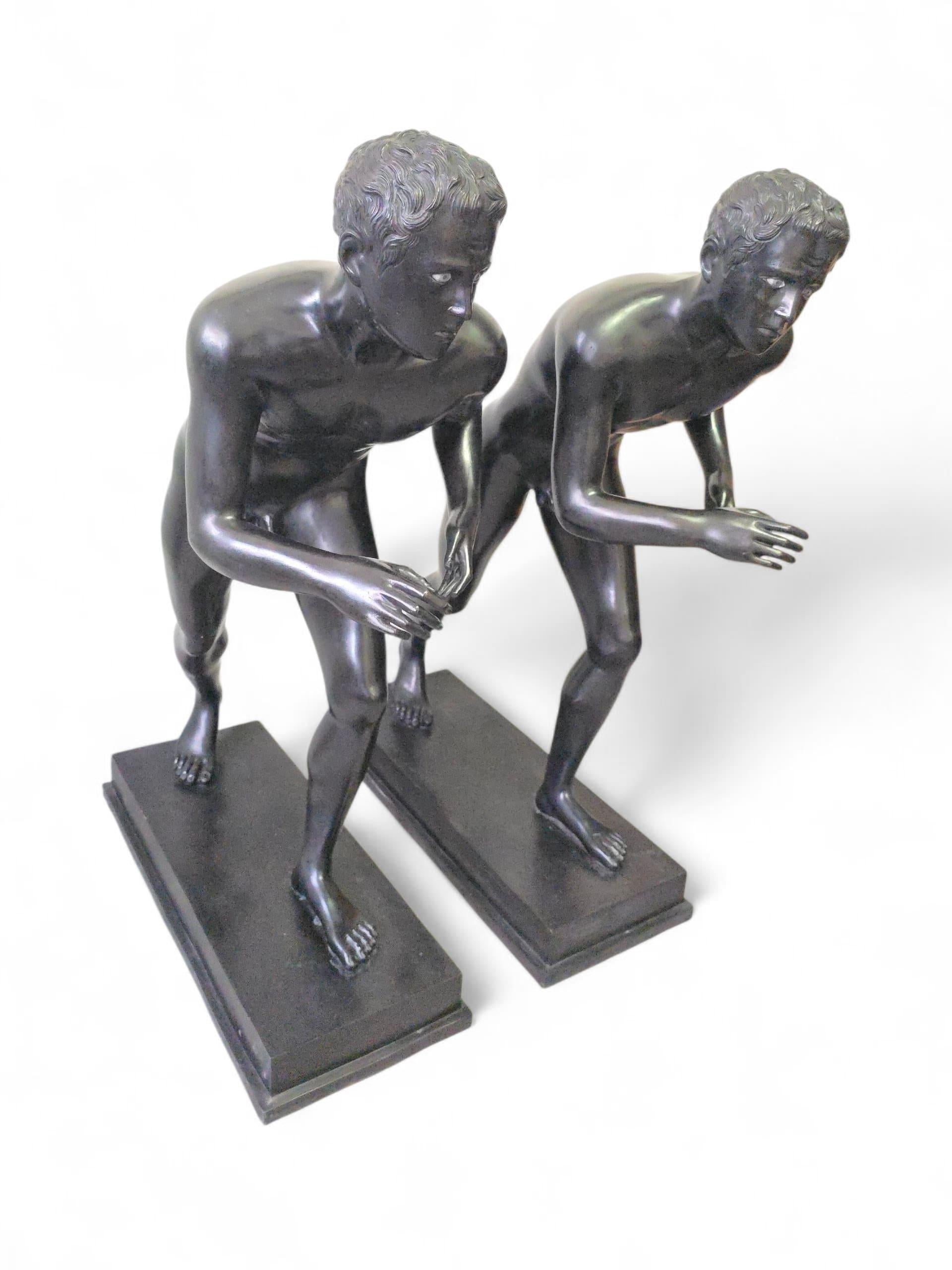 Late 20th Century Pair of Bronze Runners from Pompeii, After the 1st Century BC Originals For Sale