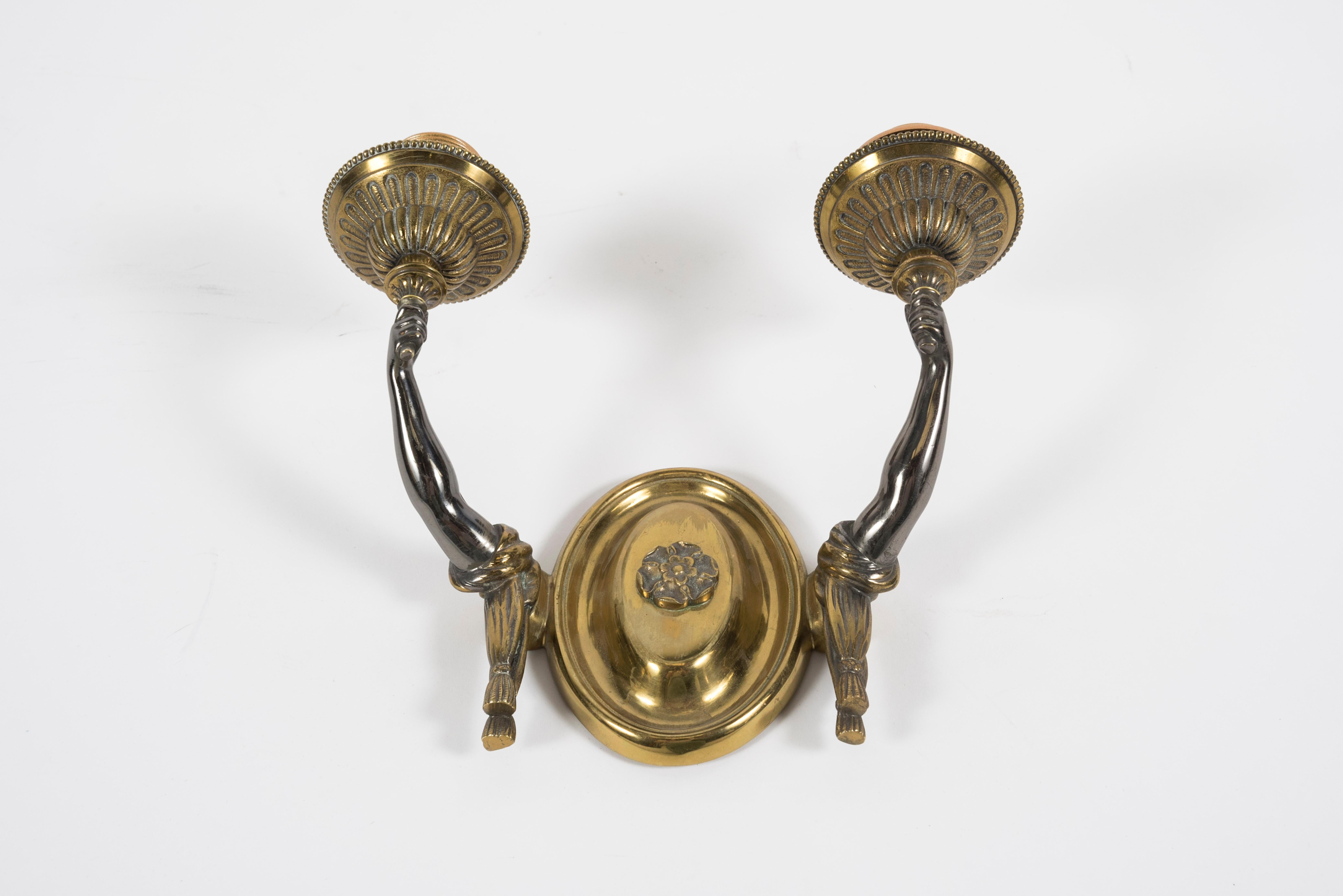 European Pair of Bronze Sconces Attributed to Maison Jansen For Sale