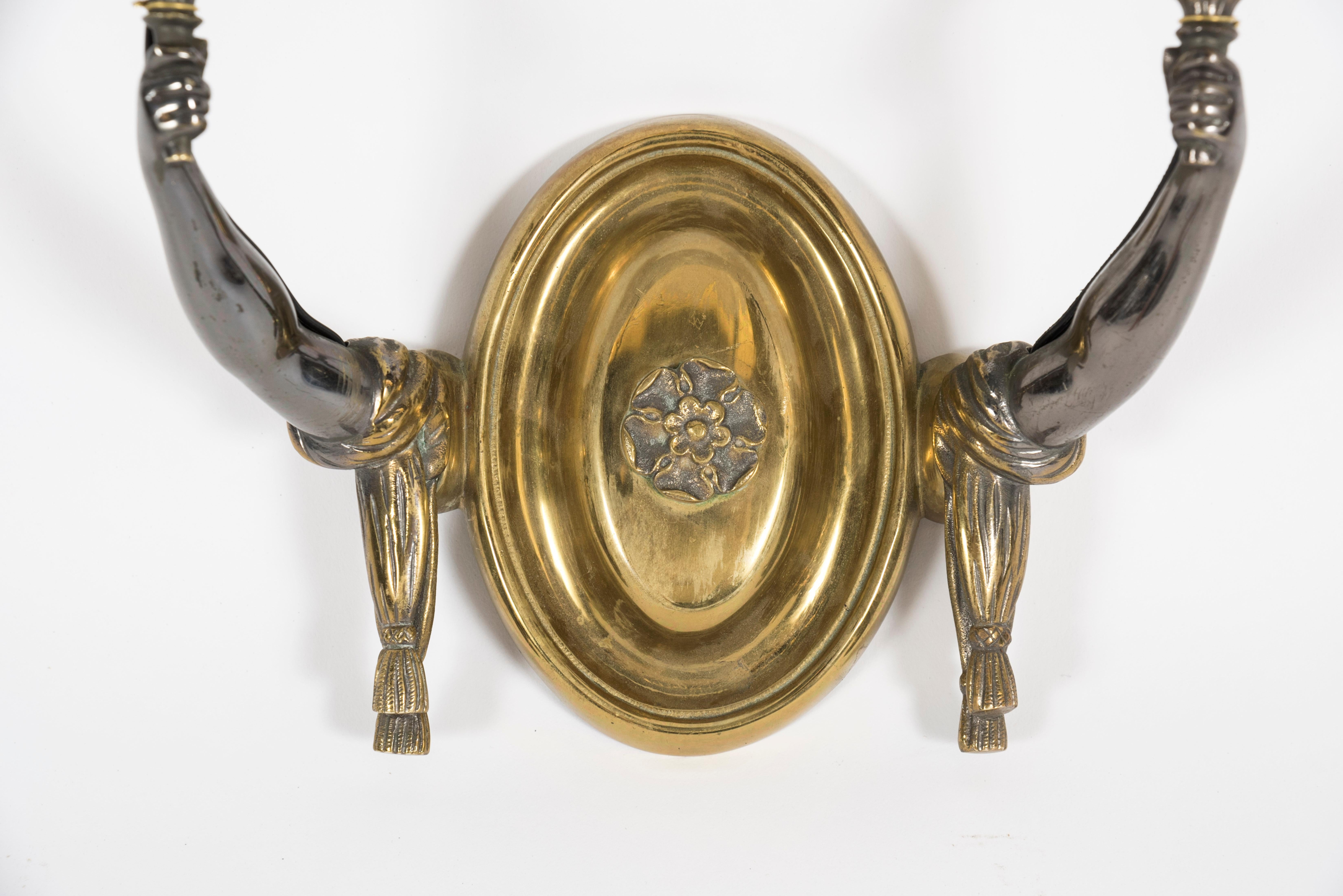 Mid-20th Century Pair of Bronze Sconces Attributed to Maison Jansen For Sale