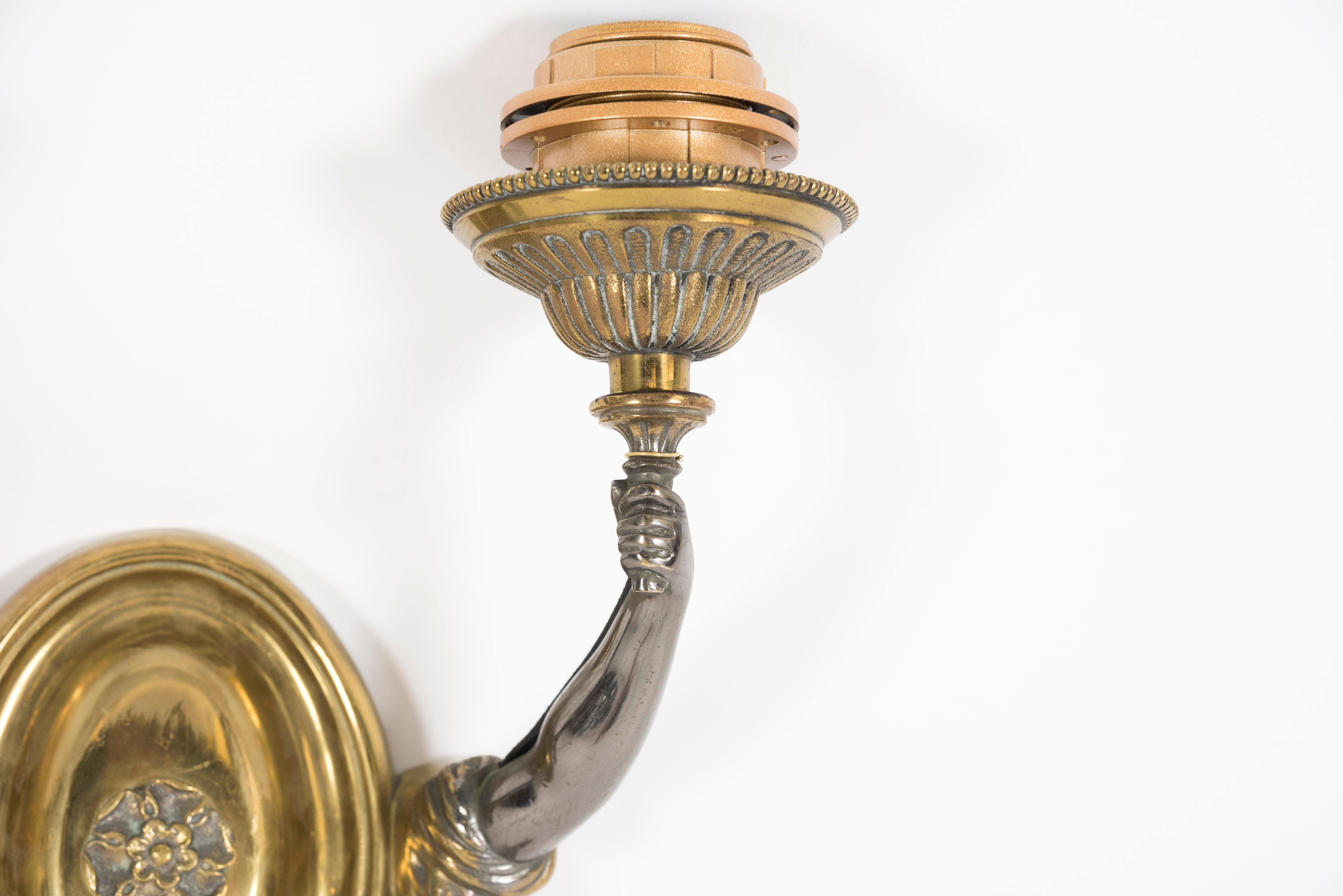 Pair of Bronze Sconces Attributed to Maison Jansen For Sale 1