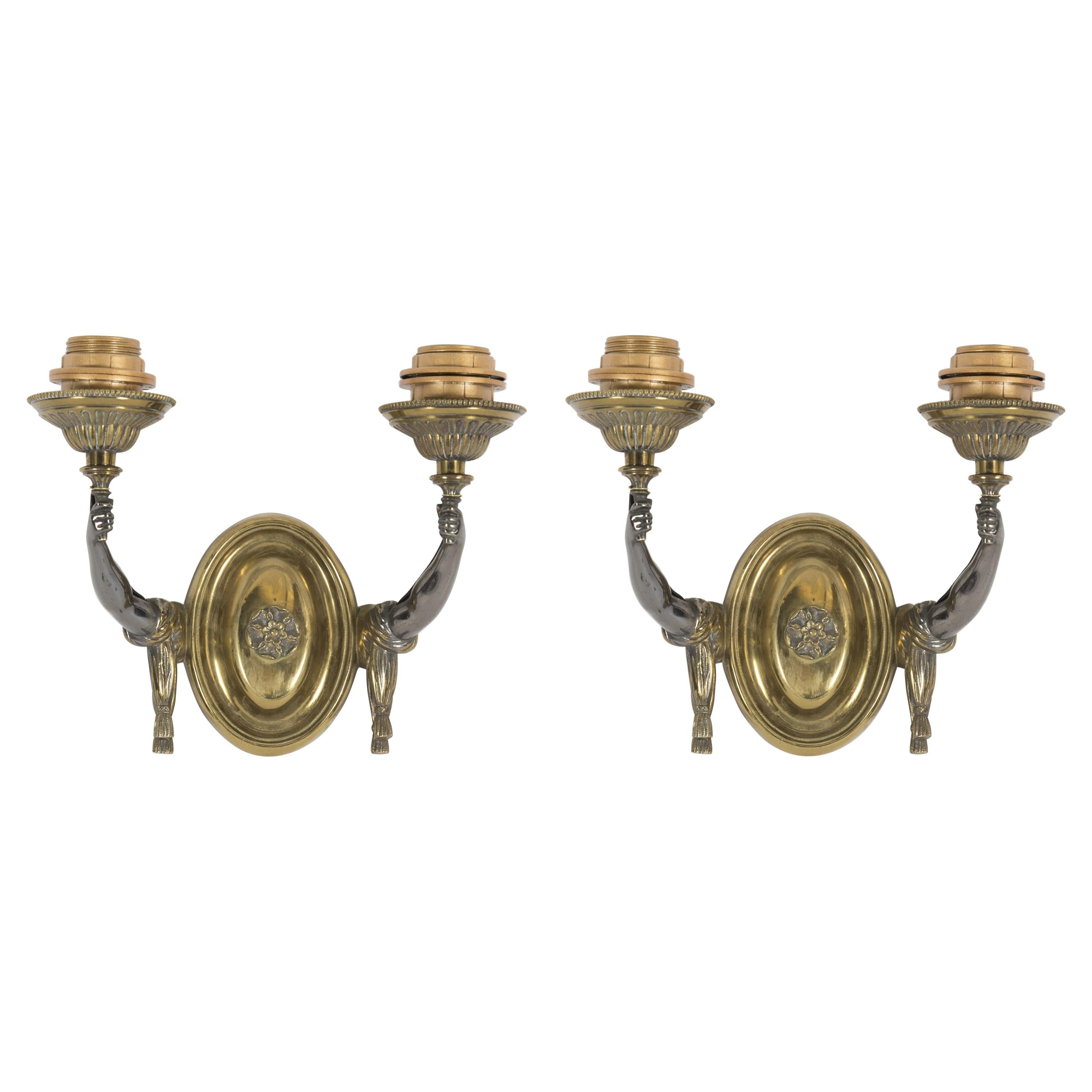 Pair of Bronze Sconces Attributed to Maison Jansen For Sale