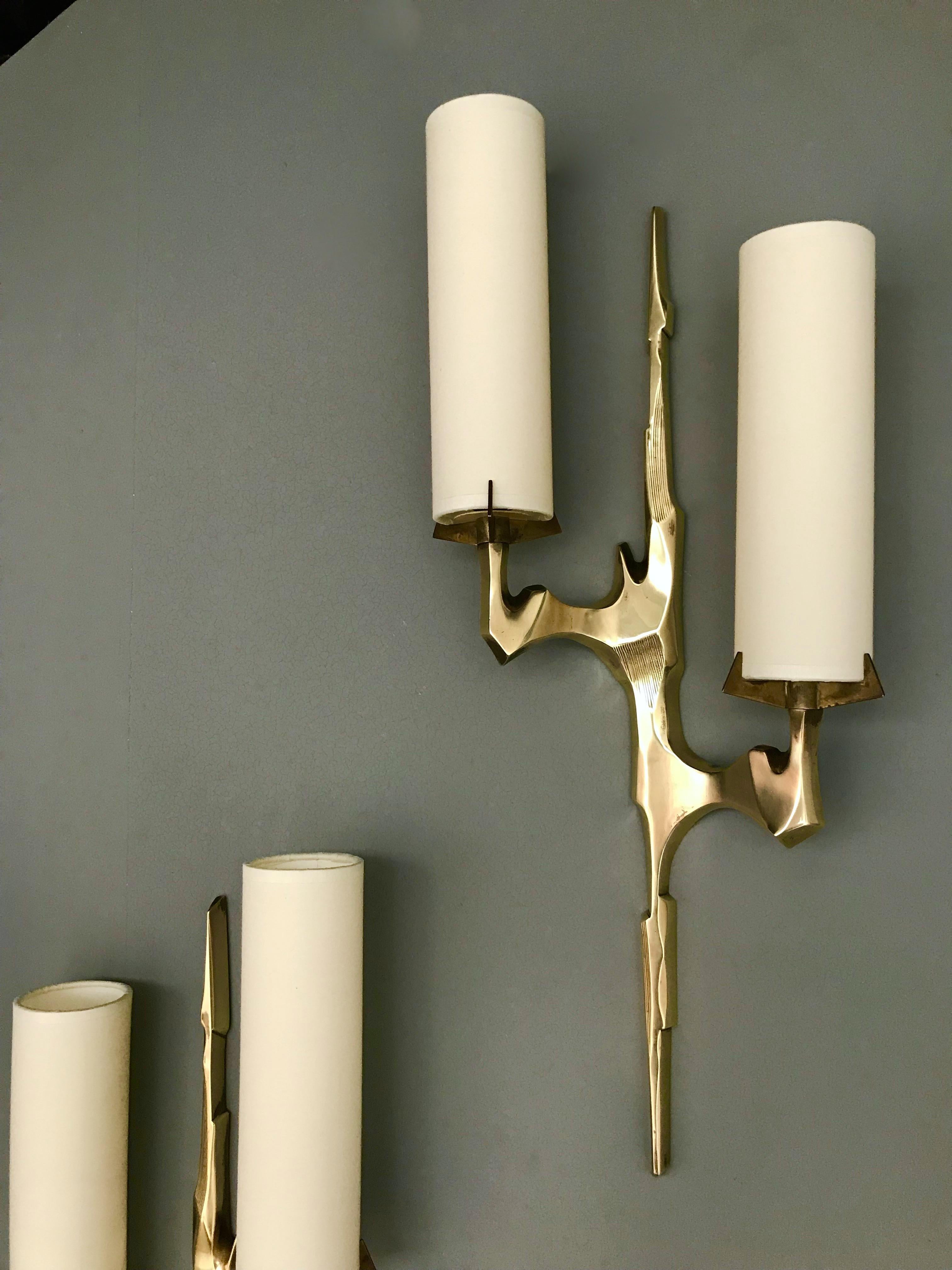 Mid-Century Modern Pair of Bronze Sconces by Arlus, France, 1960s