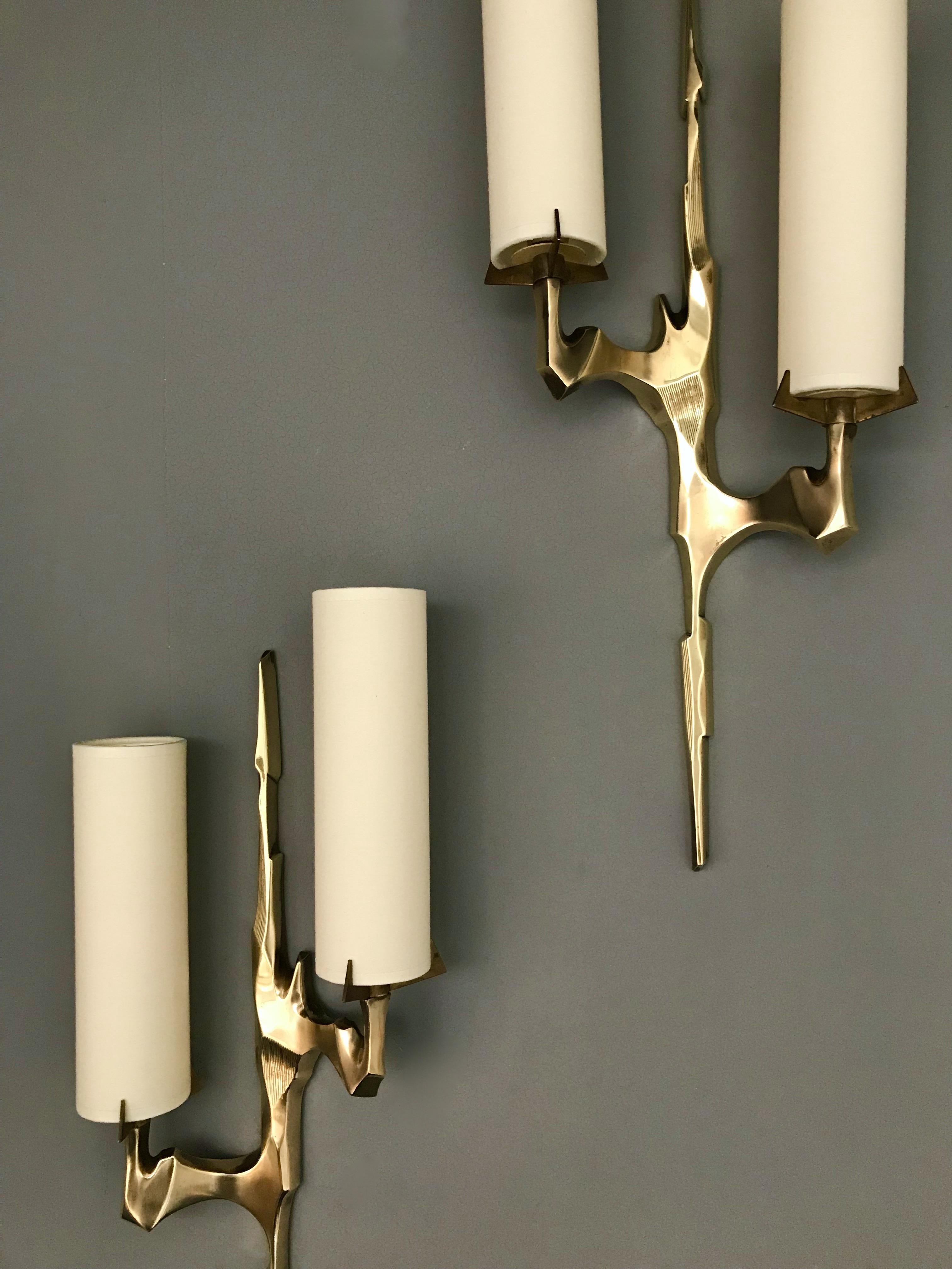 French Pair of Bronze Sconces by Arlus, France, 1960s