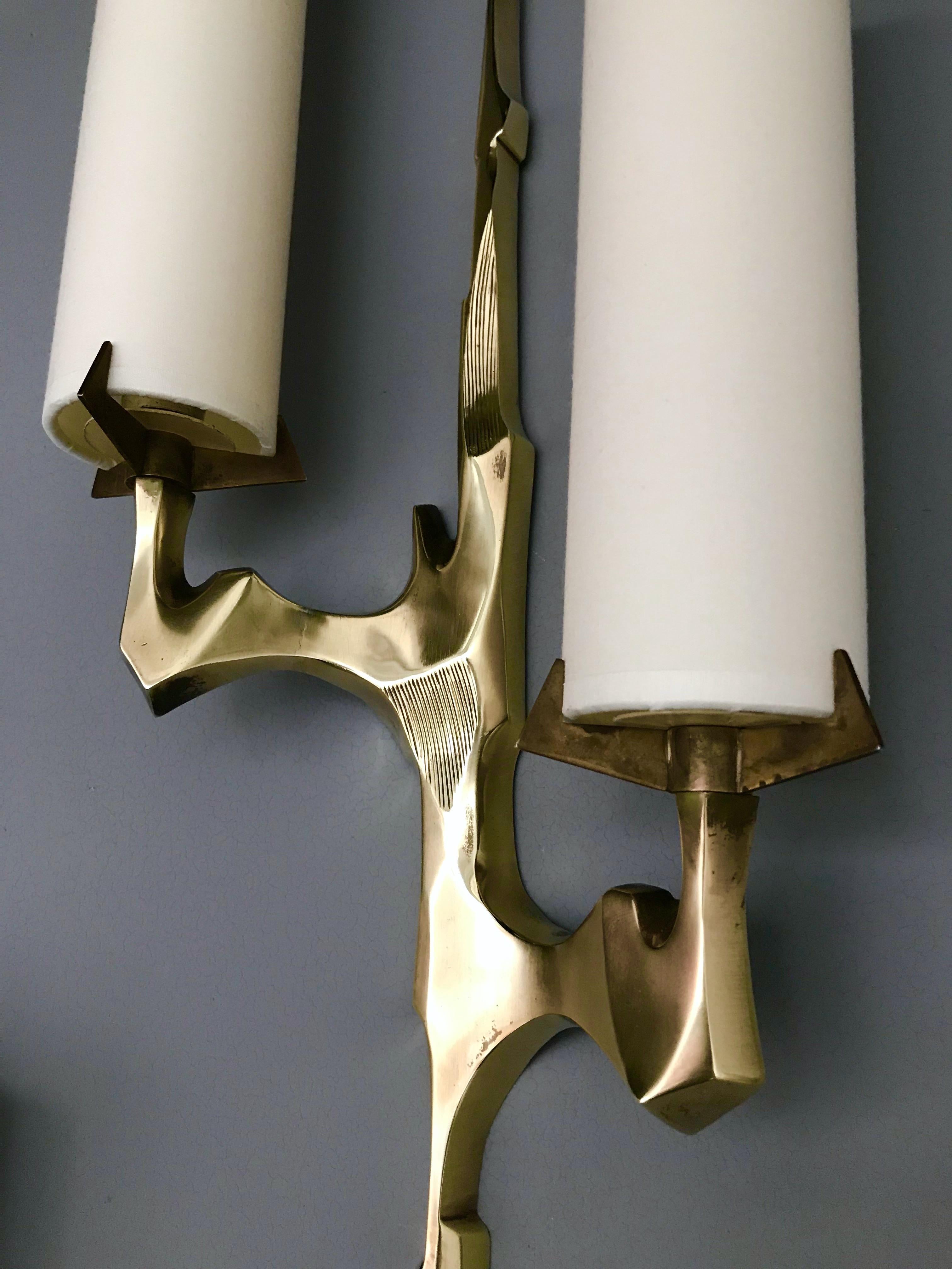 Gilt Pair of Bronze Sconces by Arlus, France, 1960s