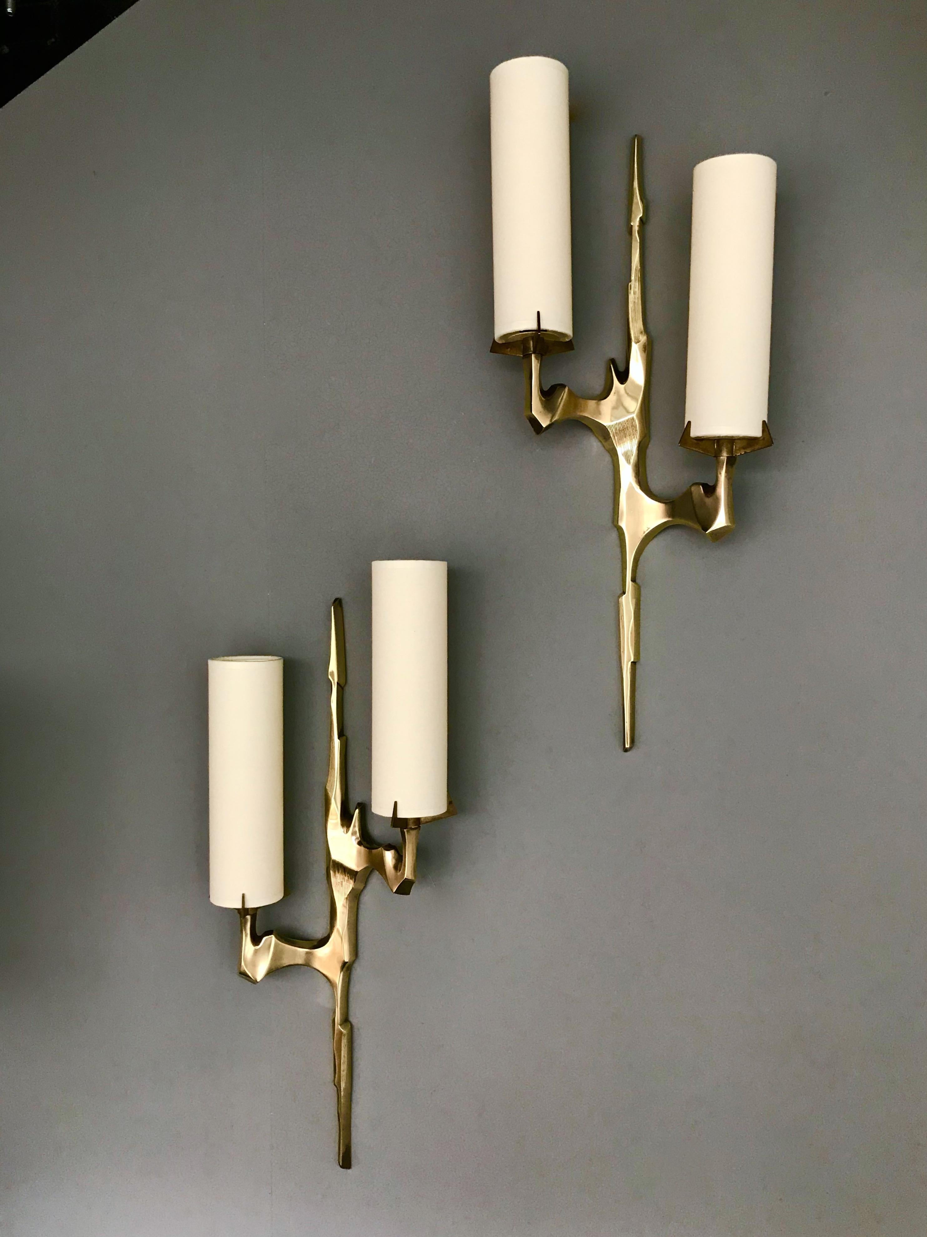 Pair of Bronze Sconces by Arlus, France, 1960s In Excellent Condition In SAINT-OUEN, FR