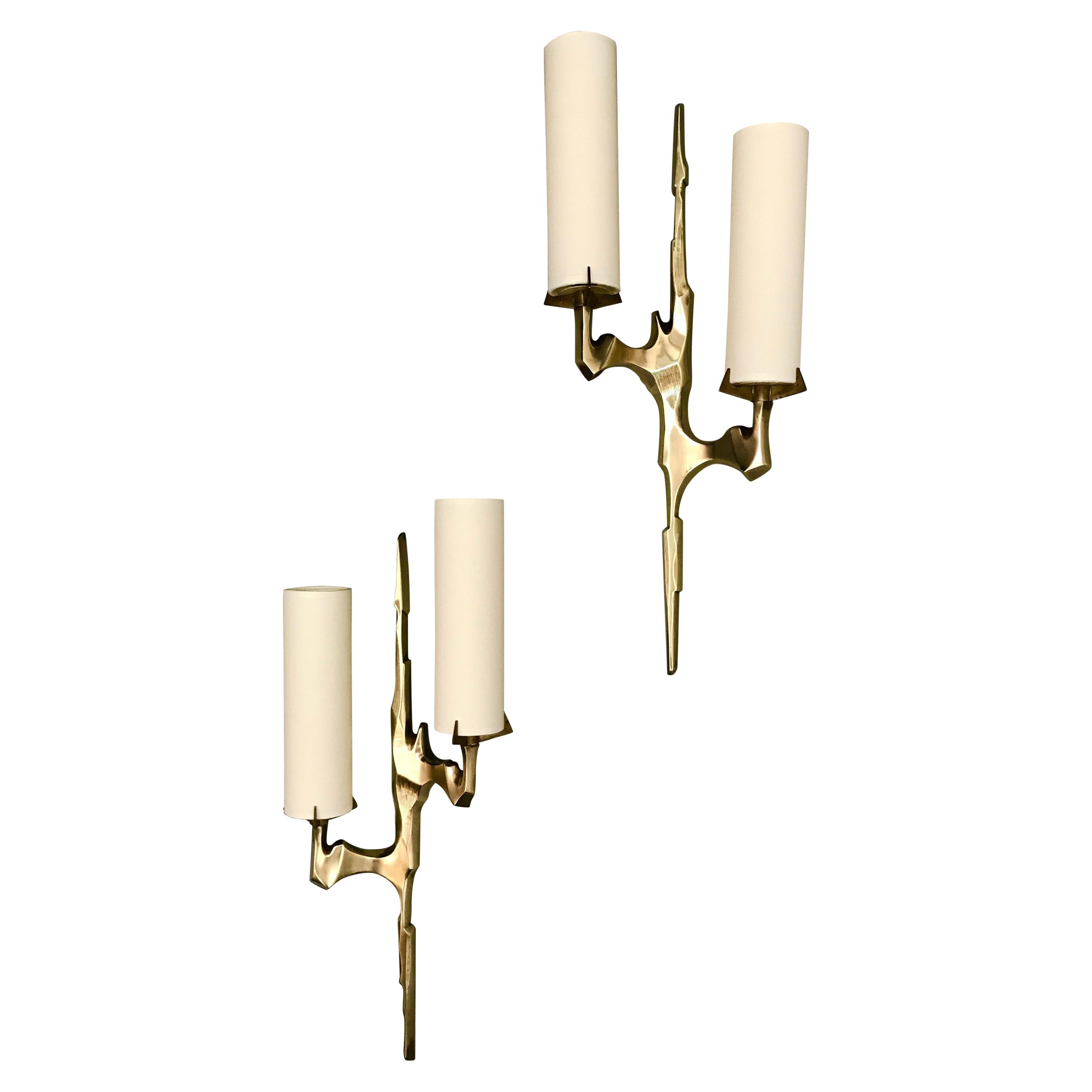 Pair of Bronze Sconces by Arlus, France, 1960s