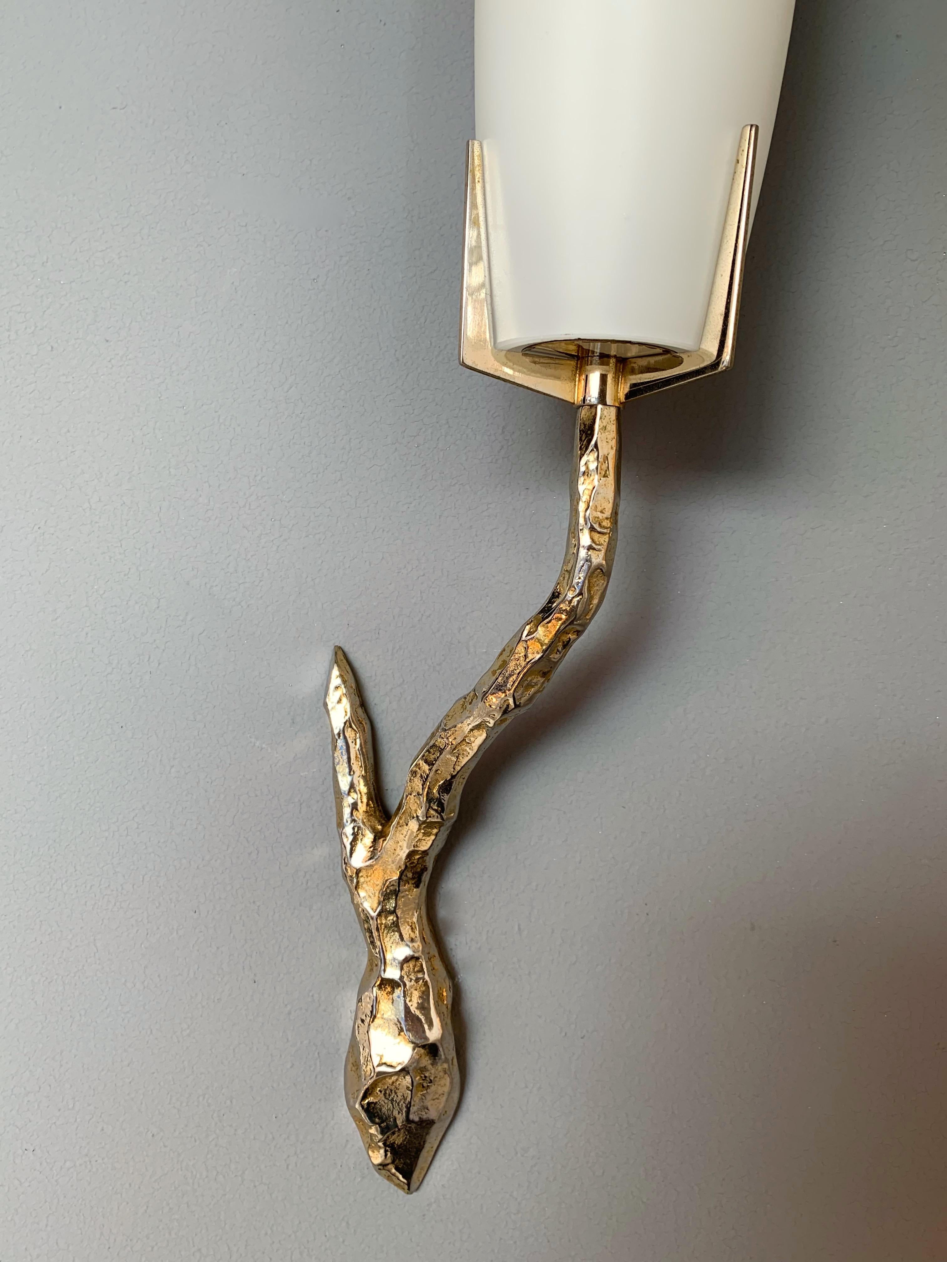 French Pair of Bronze Sconces by Maison Arlus, France, 1960s