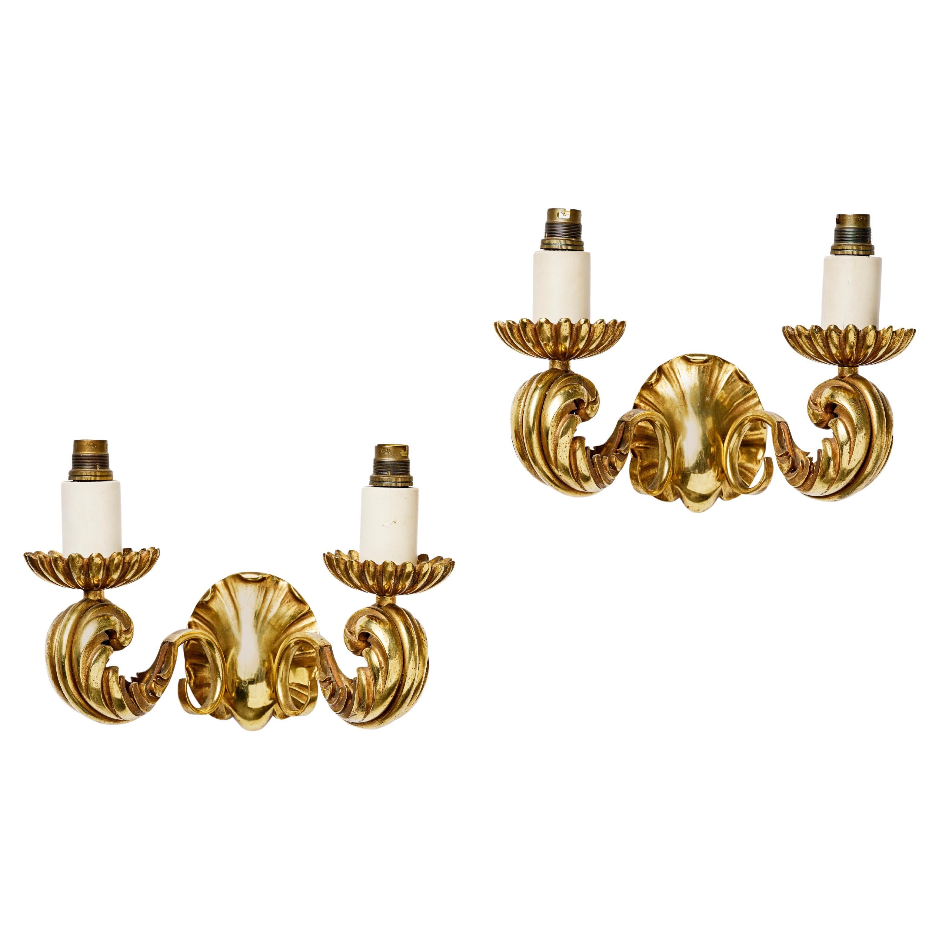 Paire d'Appliques en Bronze Doré - Marcel Asselbur, Circa 1950 :