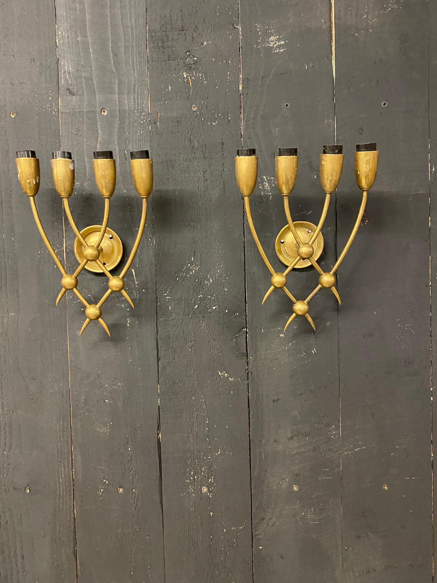 French Pair of Bronze Sconces, circa 1960/1970 For Sale