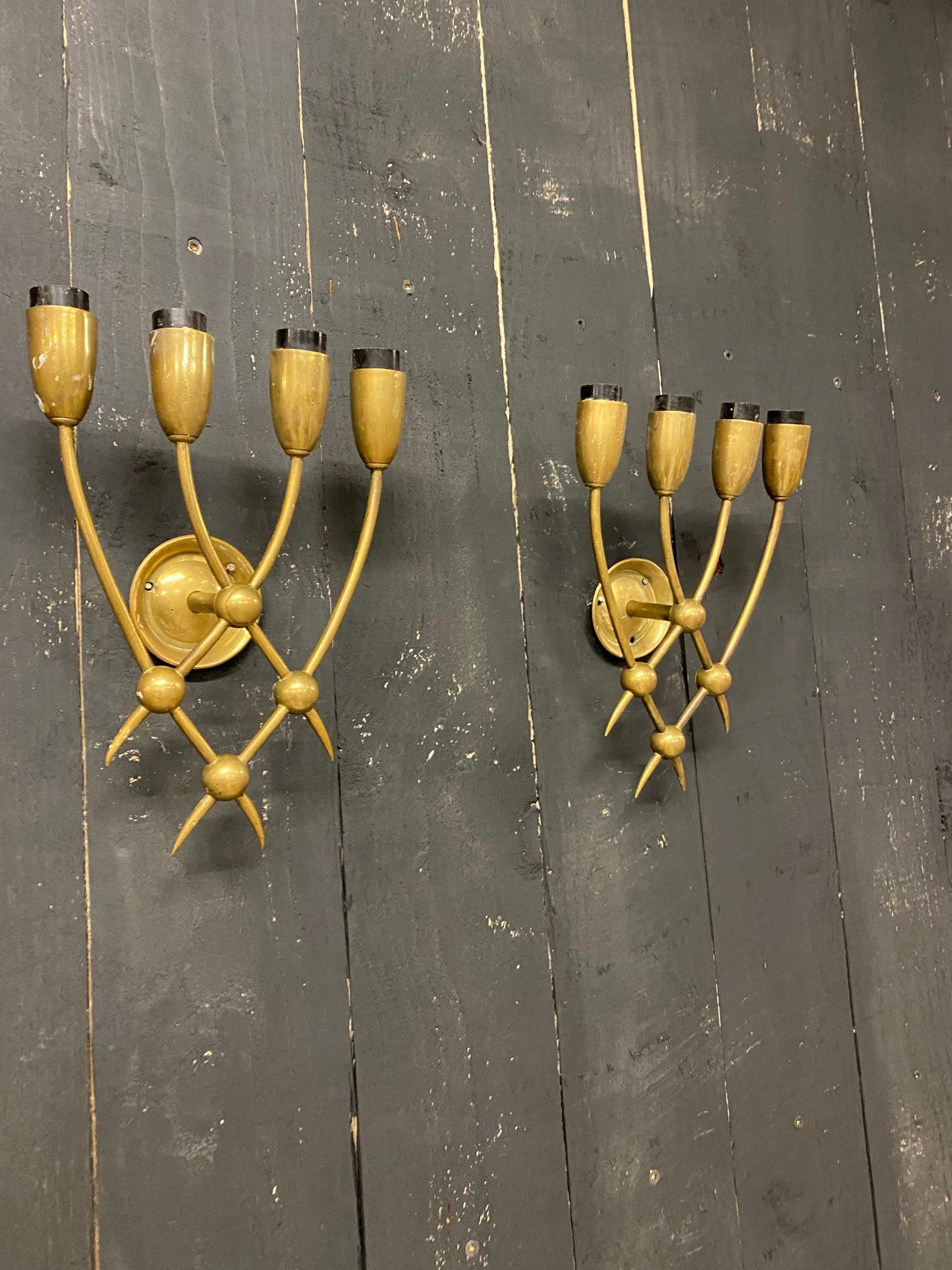 Pair of Bronze Sconces, circa 1960/1970 In Good Condition For Sale In Saint-Ouen, FR