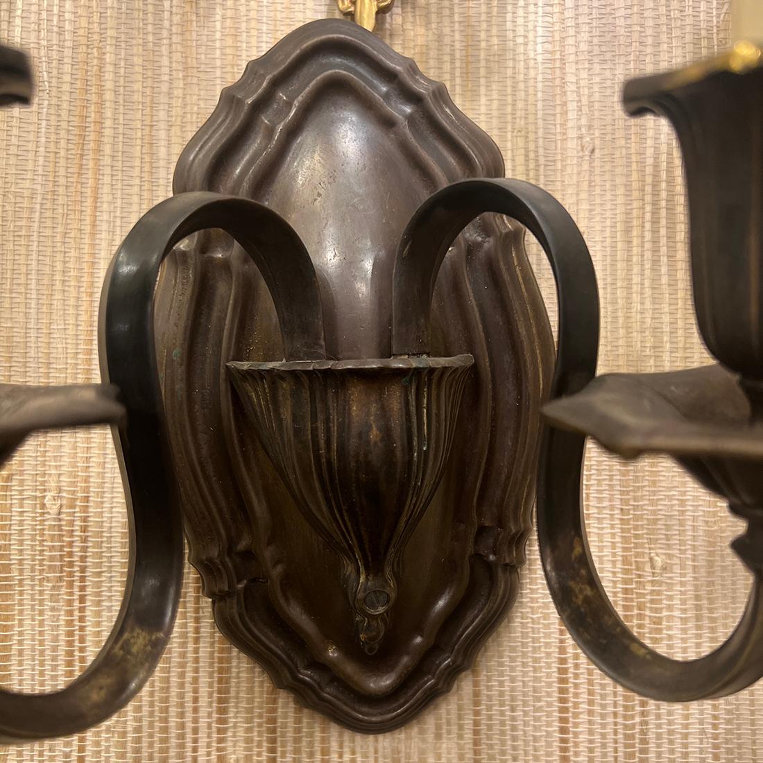American Pair of Bronze Sconces For Sale