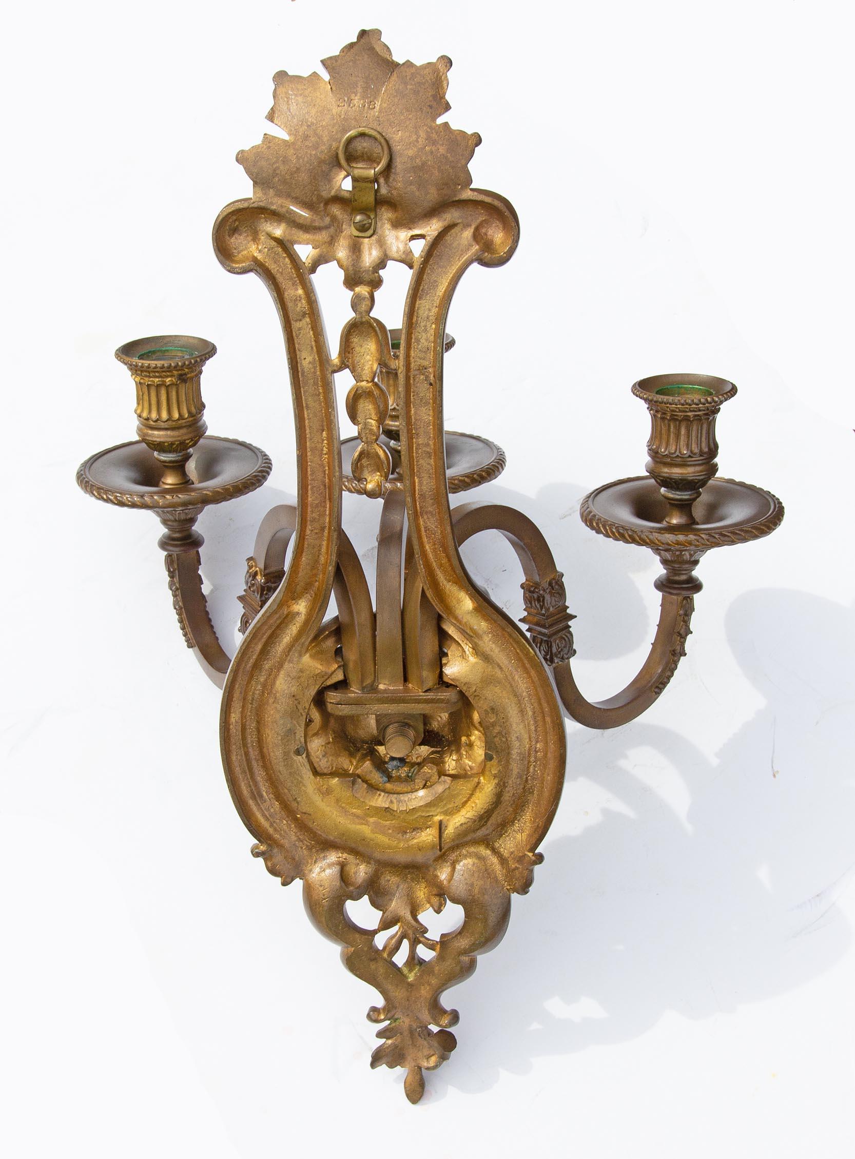 20th Century Pair of Bronze Sconces