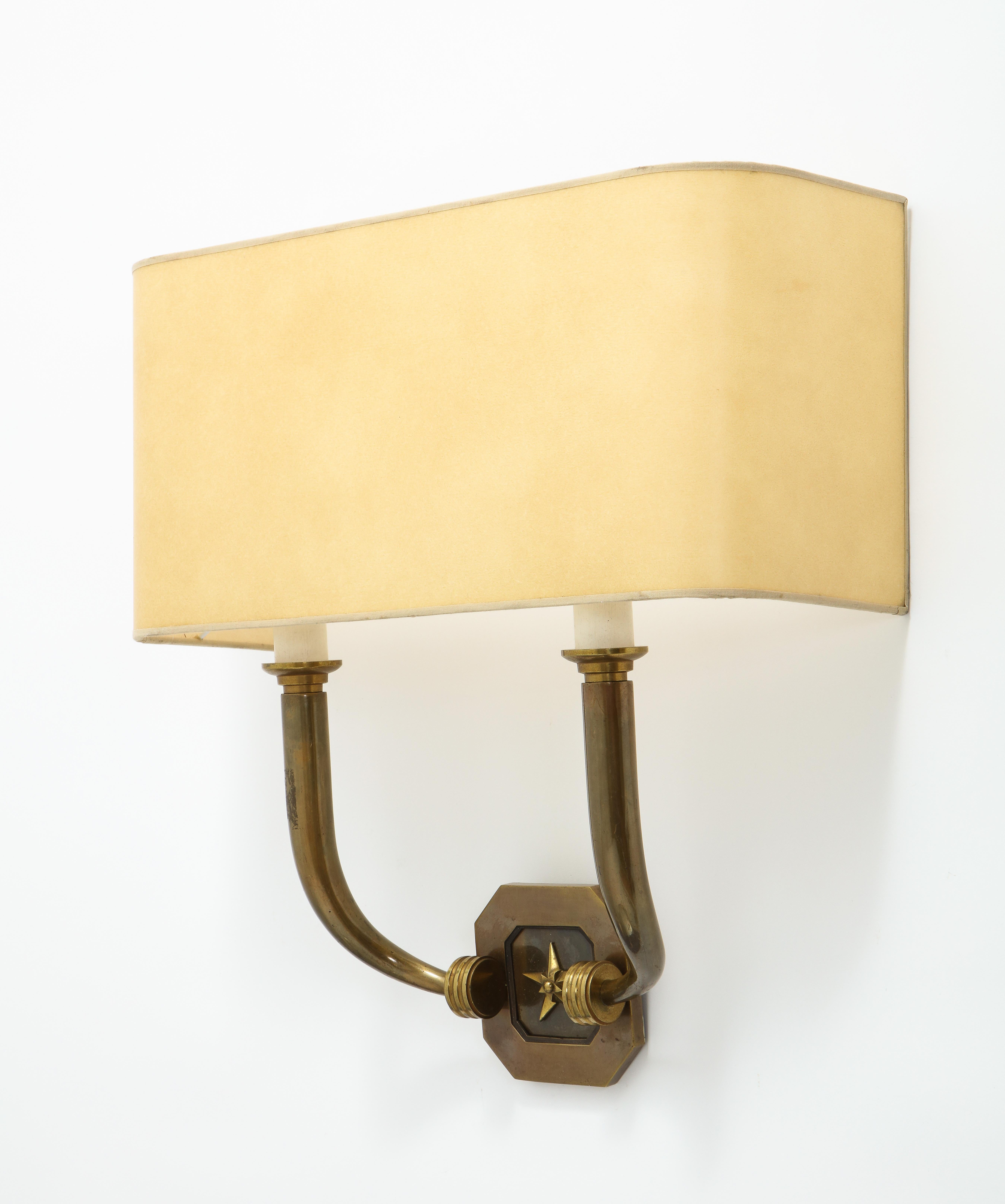 Mid-Century Modern Pair of Bronze Sconces, France, 1940 For Sale