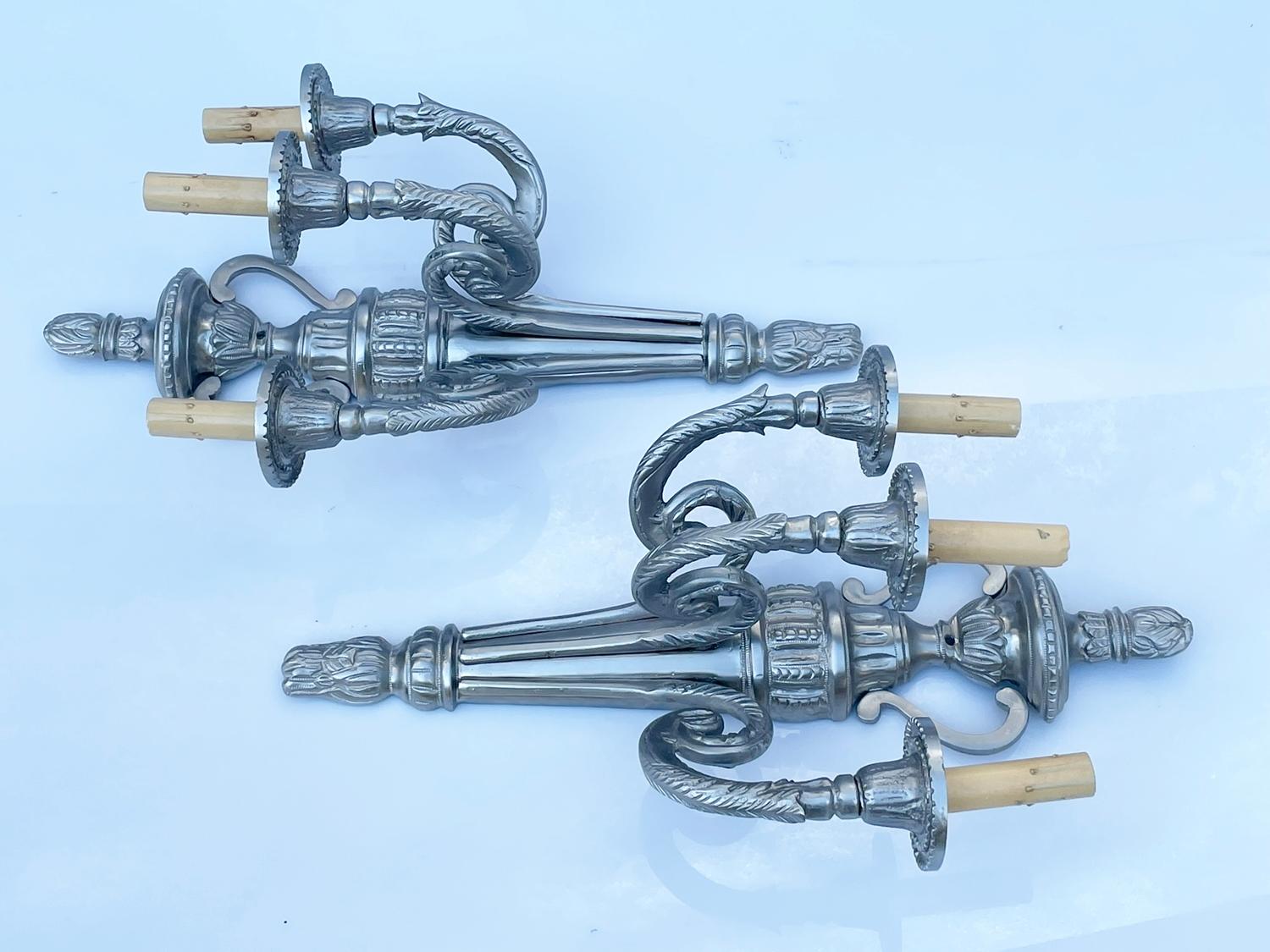 North American Pair of Bronze Sconces in Nickel Finish For Sale