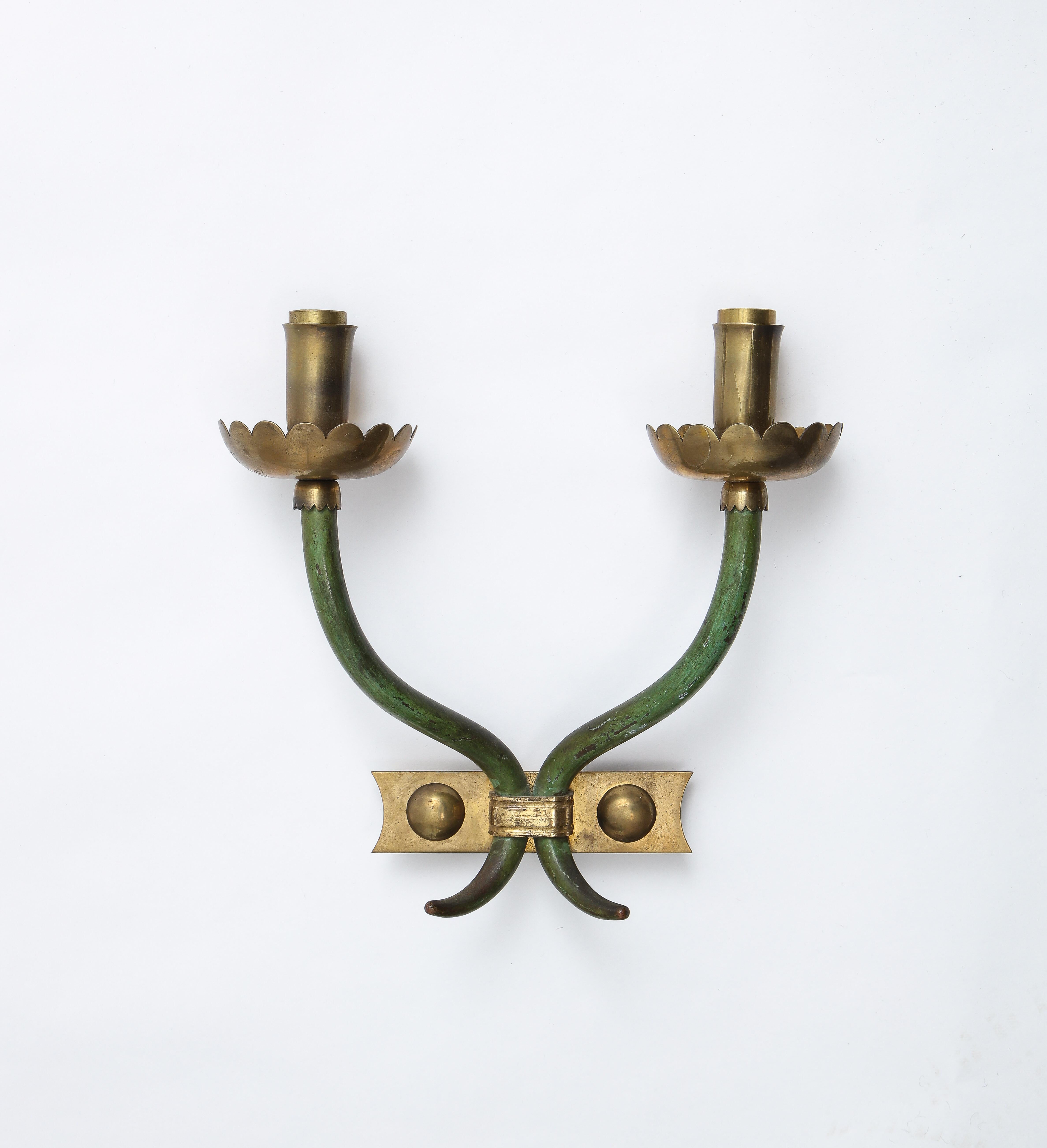 20th Century Pair of Bronze Sconces in Two Patinas, Style of Gio Ponti, Italy, 1960s