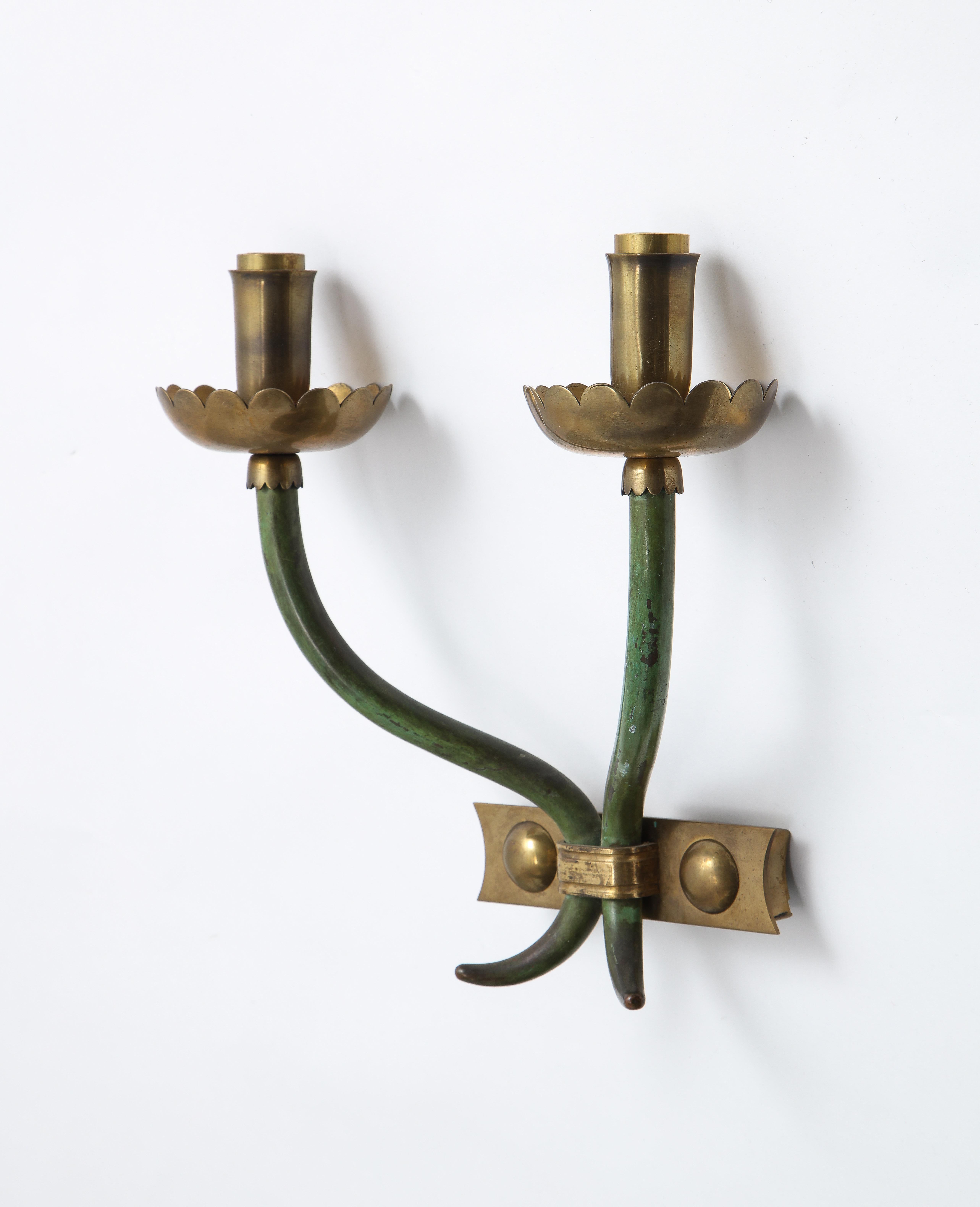 Pair of Bronze Sconces in Two Patinas, Style of Gio Ponti, Italy, 1960s 2