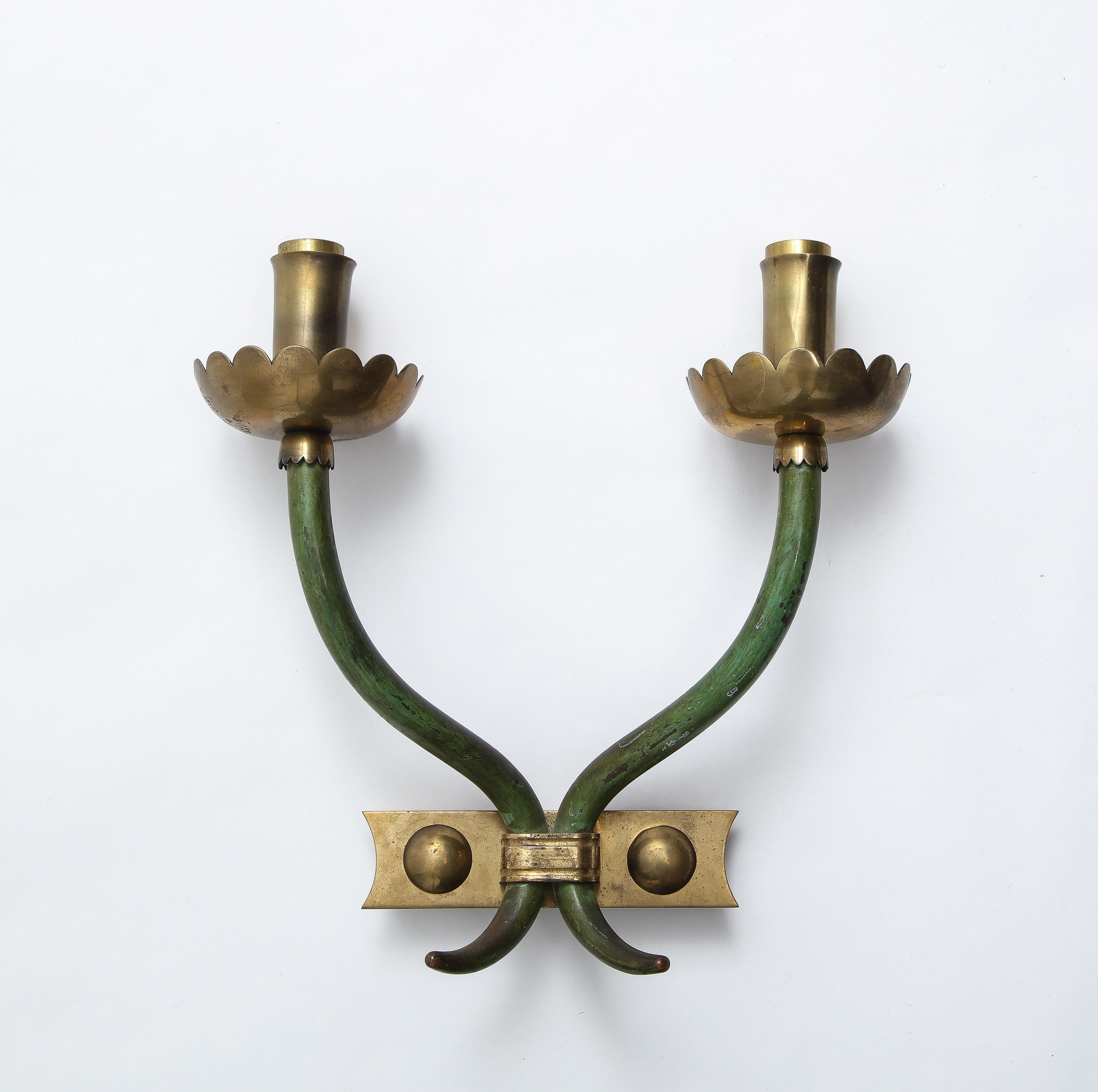 Pair of Bronze Sconces in Two Patinas, Style of Gio Ponti, Italy, 1960s 3