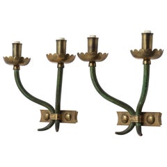 Pair of Bronze Sconces in Two Patinas, Style of Gio Ponti, Italy, 1960s