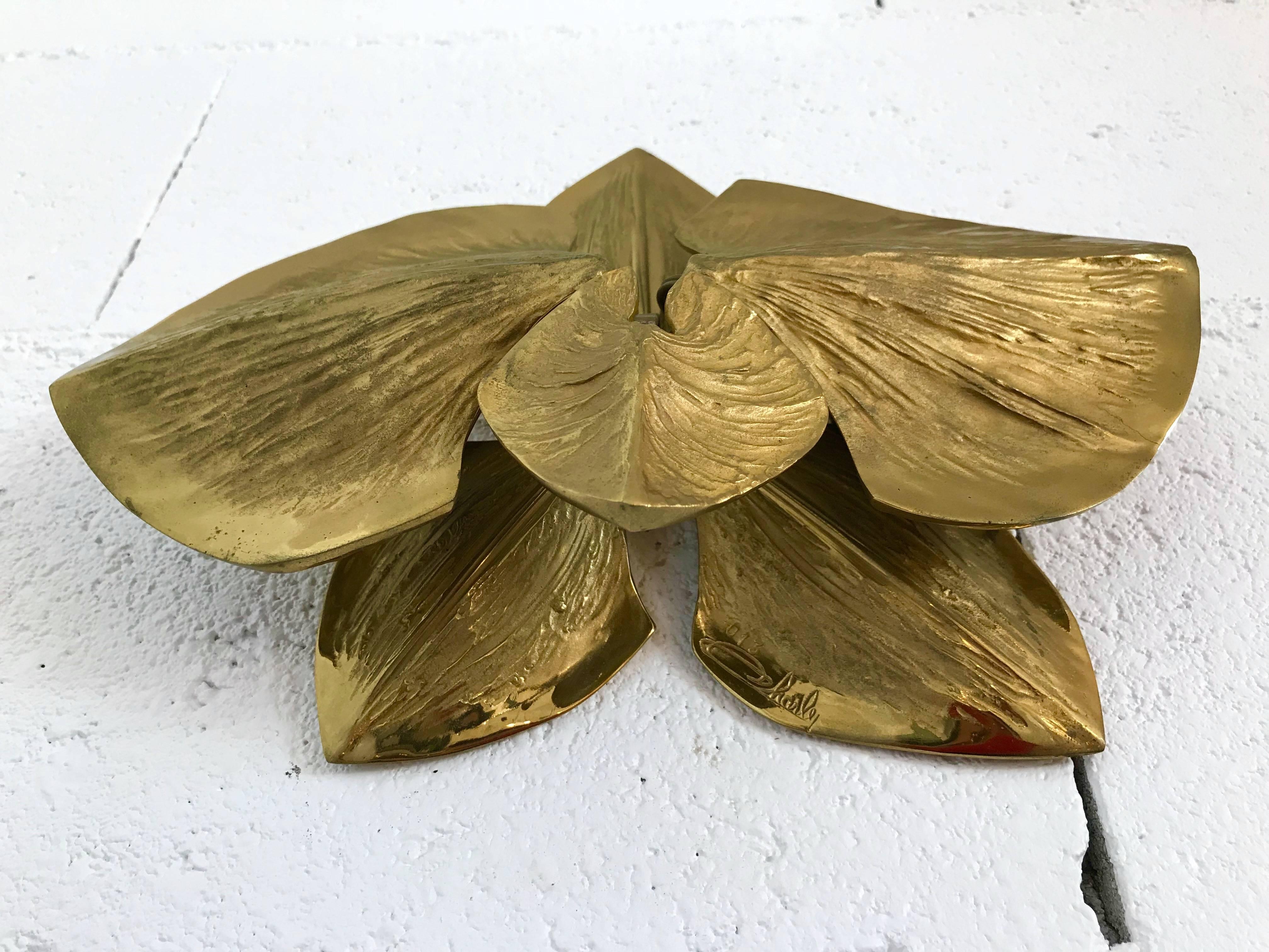 Gilt Pair of Bronze Sconces Orchid by Maison Charles, France, 1980s
