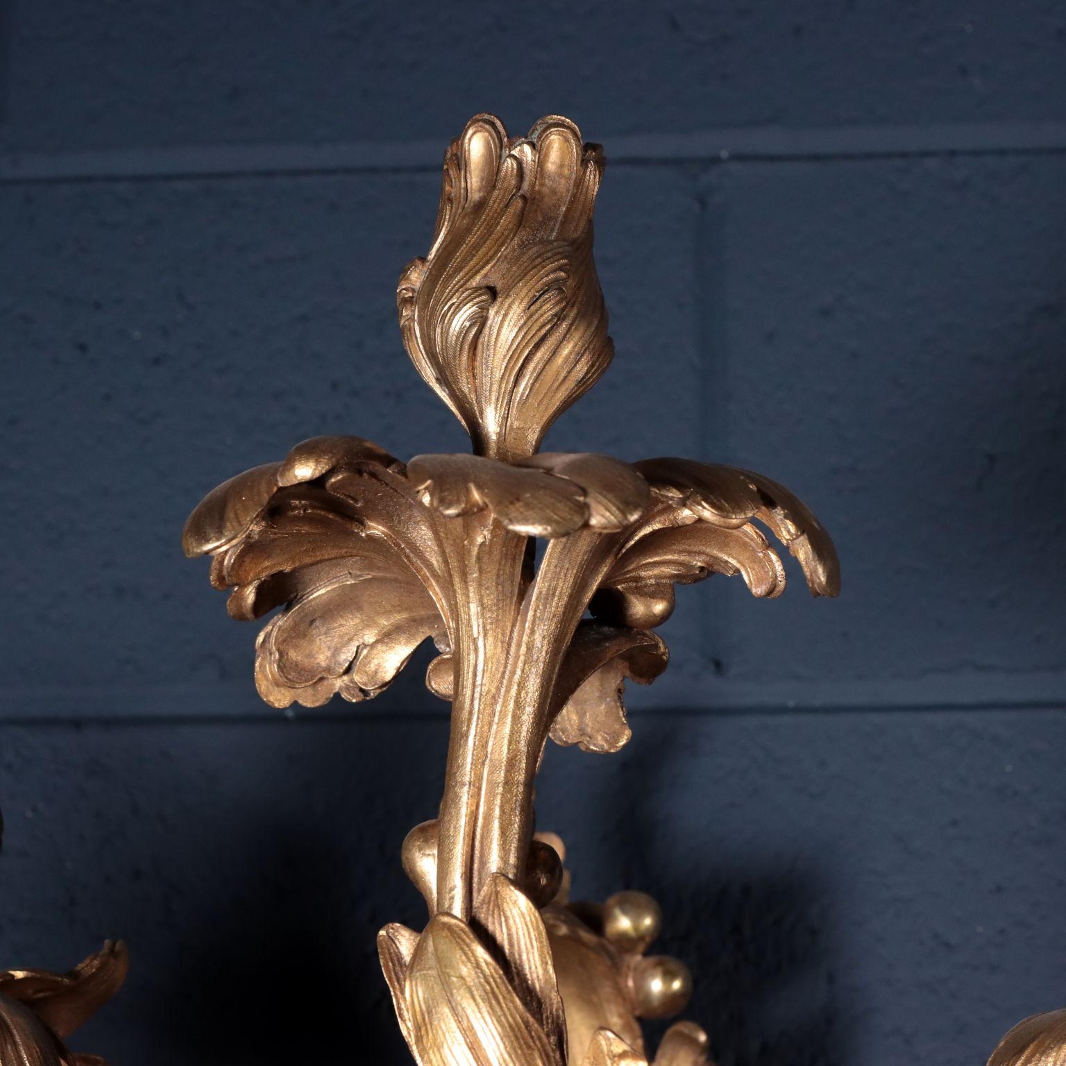 French Pair of Bronze Sconces with Seven Branches