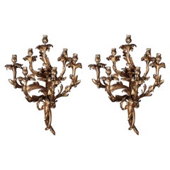 Used Pair of Bronze Sconces with Seven Branches