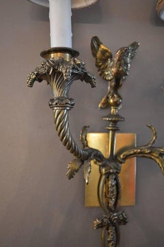 Pair of Bronze Sconces with Shades