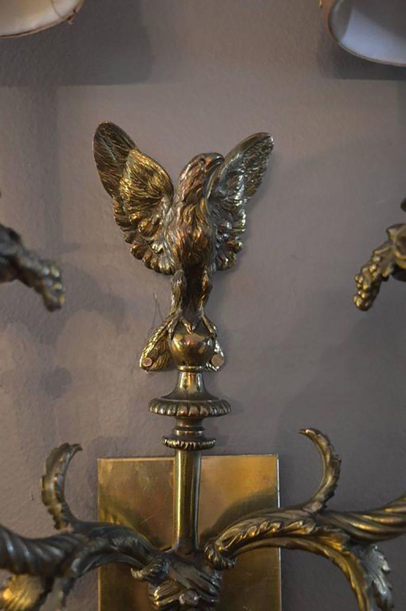 Early 20th Century Pair of Bronze Sconces with Shades For Sale