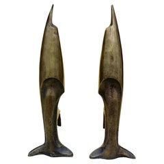 Pair of Bronze Sculptural Andirons After Pierre Legrain