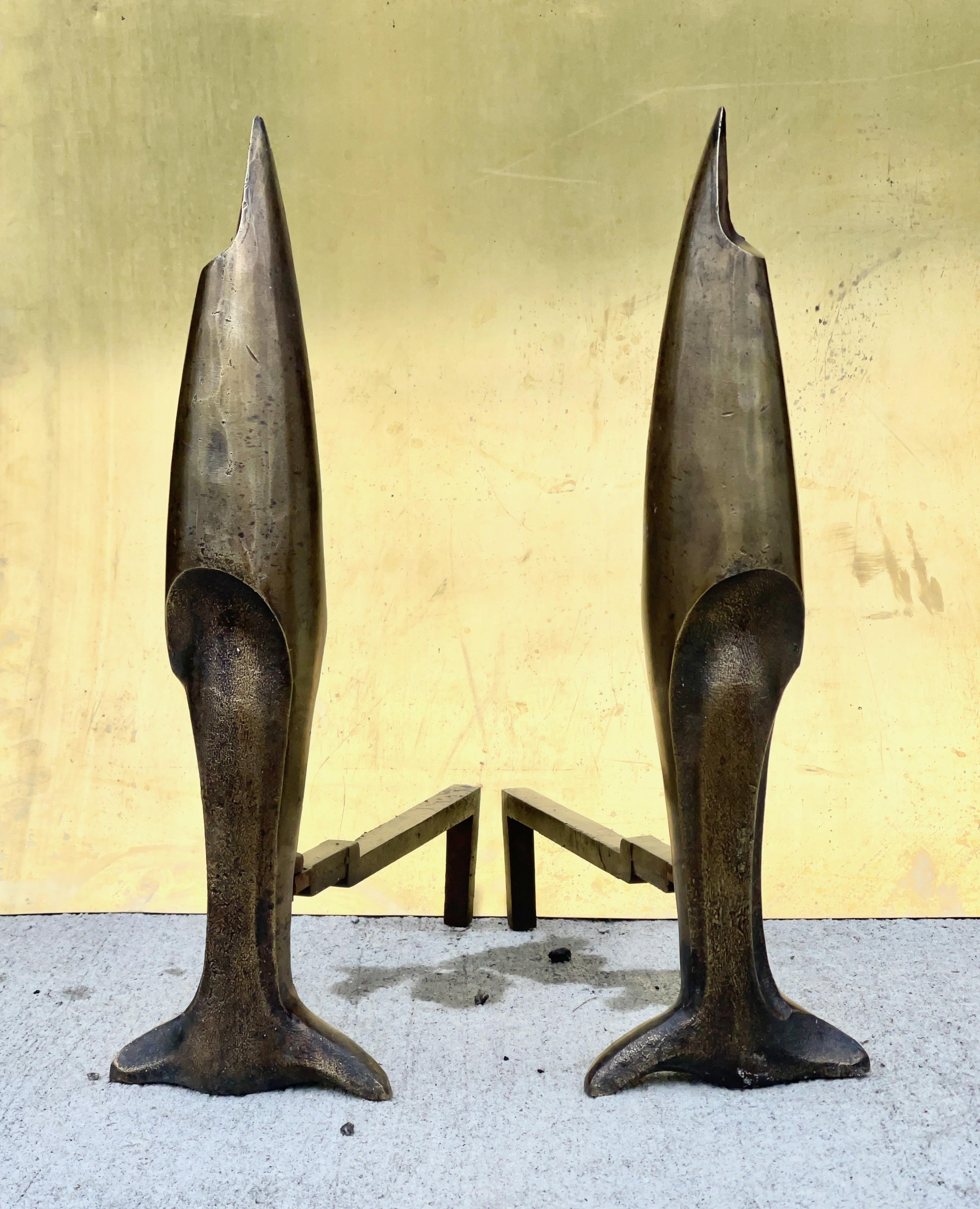 Pair of Bronze Sculptural Andirons After Pierre Legrain In Good Condition For Sale In Hanover, MA