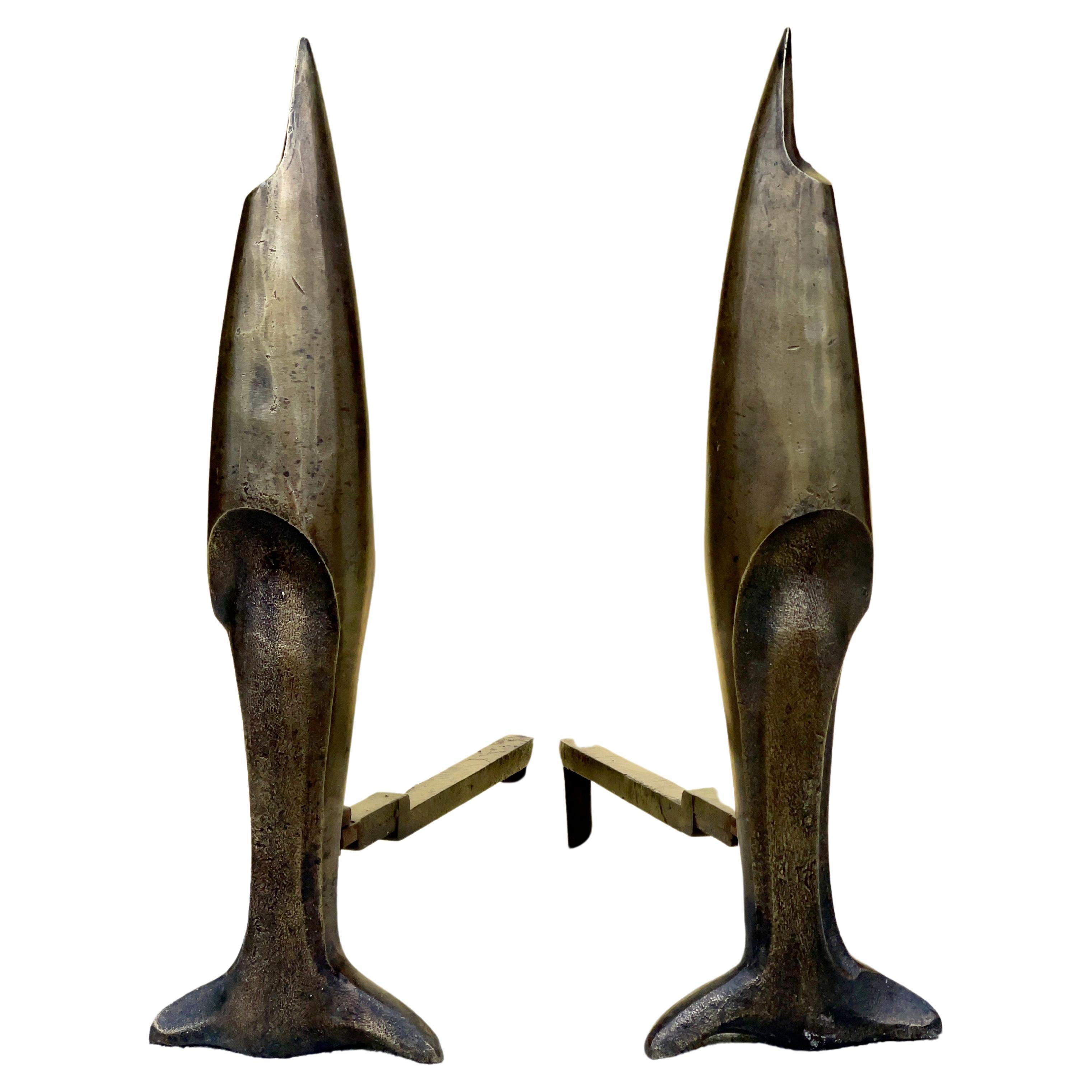 Paar skulpturale Bronze-Feuerböcke nach Pierre Legrain im Angebot