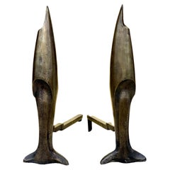 Vintage Pair of Bronze Sculptural Andirons After Pierre Legrain