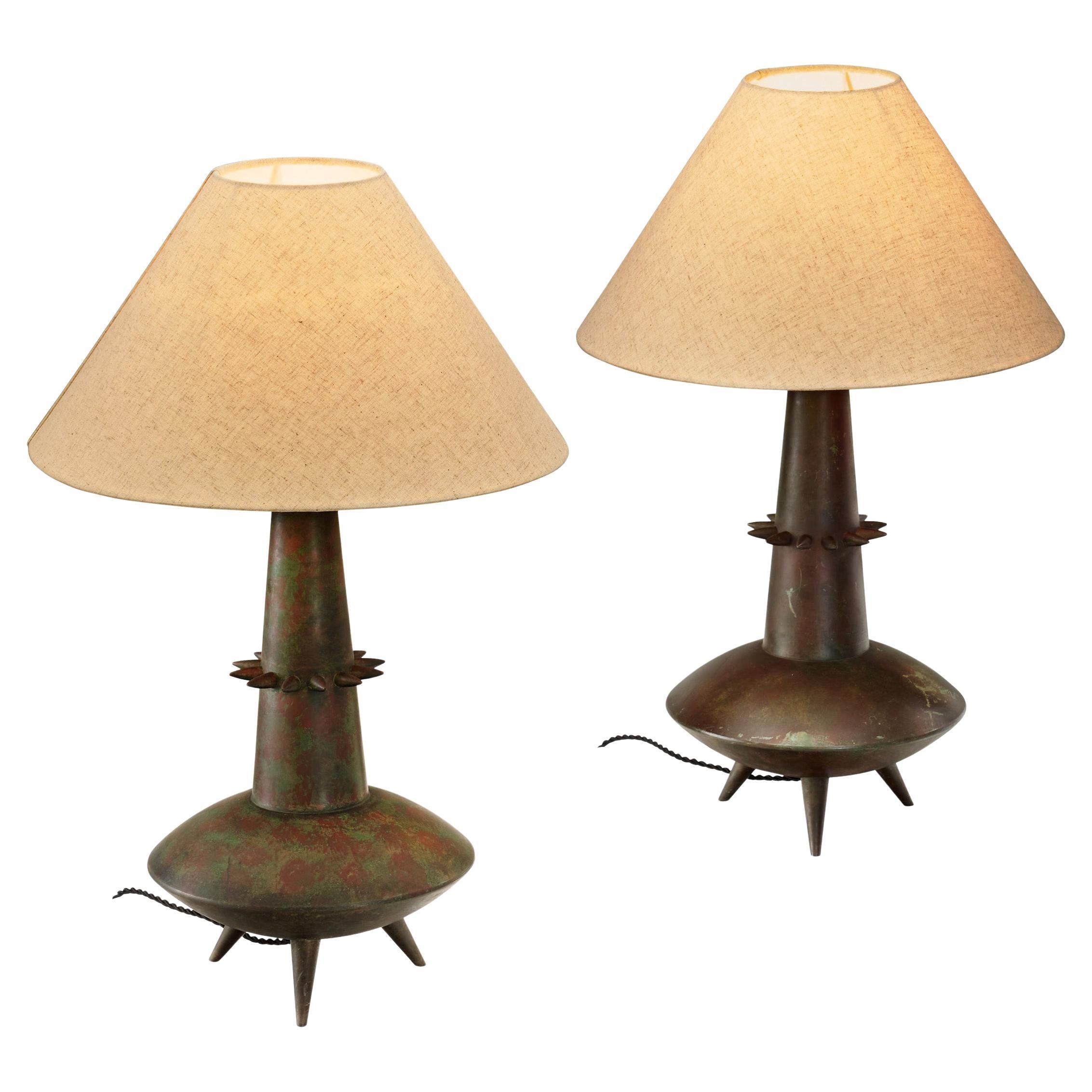 Pair of Bronze Sculptural Table Lamps, France 1970s