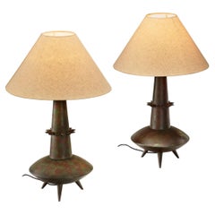 Pair of Bronze Sculptural Table Lamps, France 1970s
