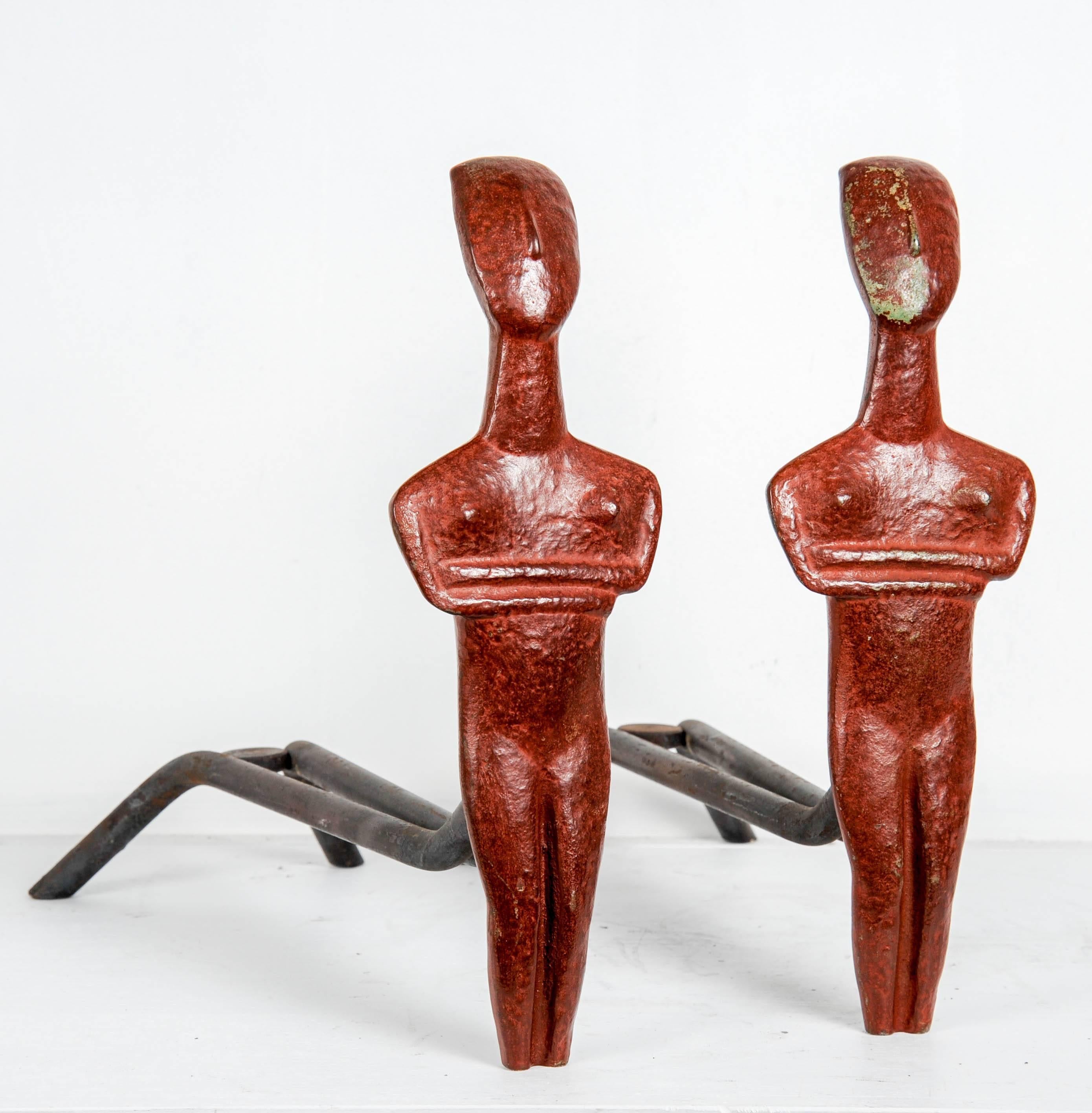 Pair of Bronze Sculpture Andirons by Peter Martens In Excellent Condition For Sale In Bois-Colombes, FR