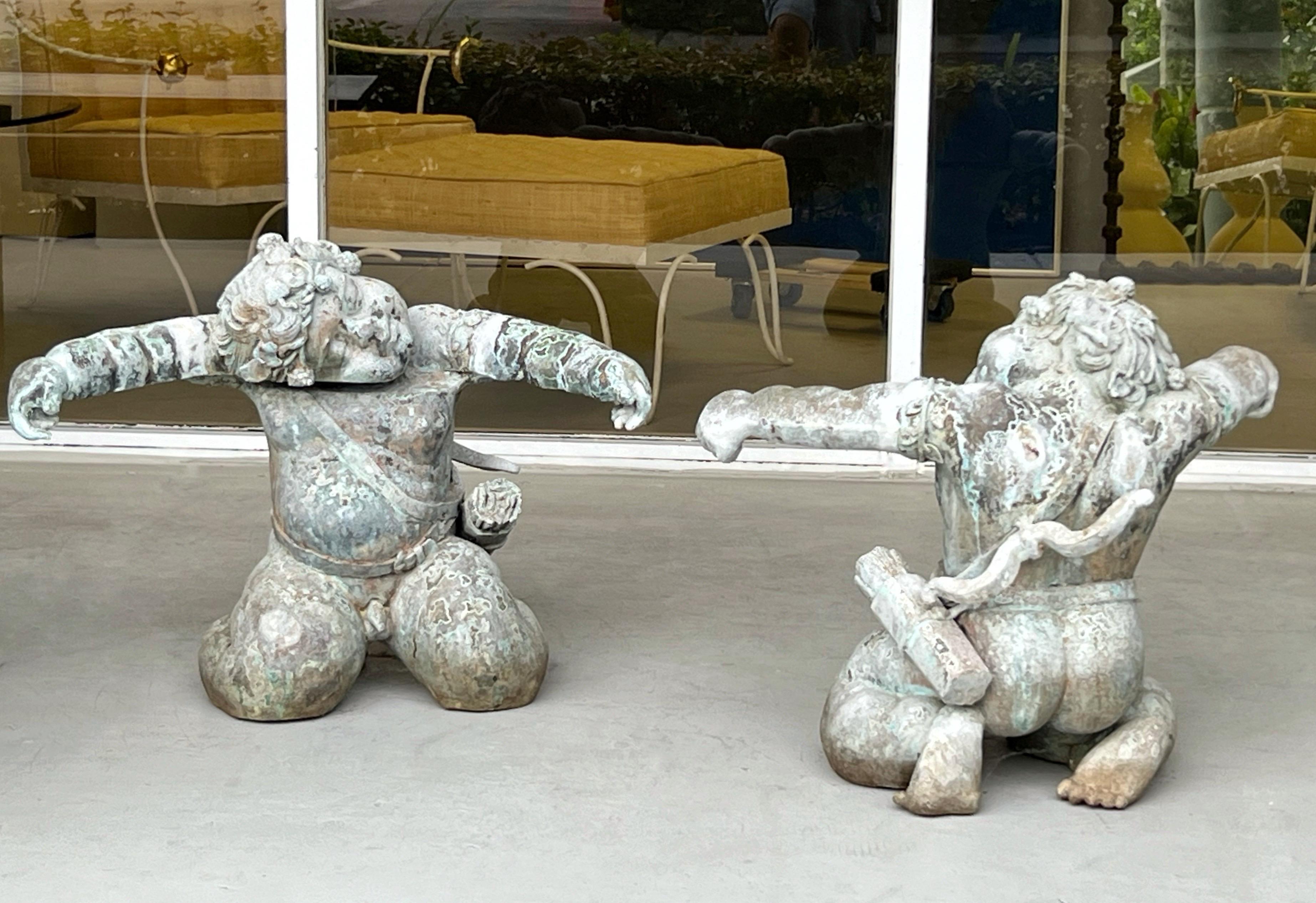 Pair of Bronze Sculpture Cherub Coffee Side Table For Sale 1