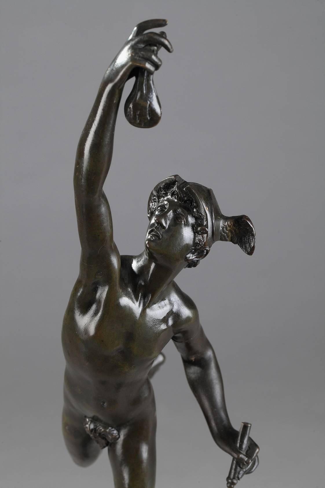 Patiné Paire de sculptures en bronze d'après Jean De Bologne Fortune et Mercure en vente