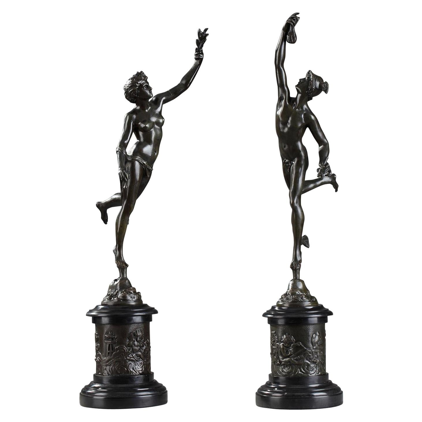 Pair of Bronze Sculptures after Jean De Bologne Fortune and Mercury