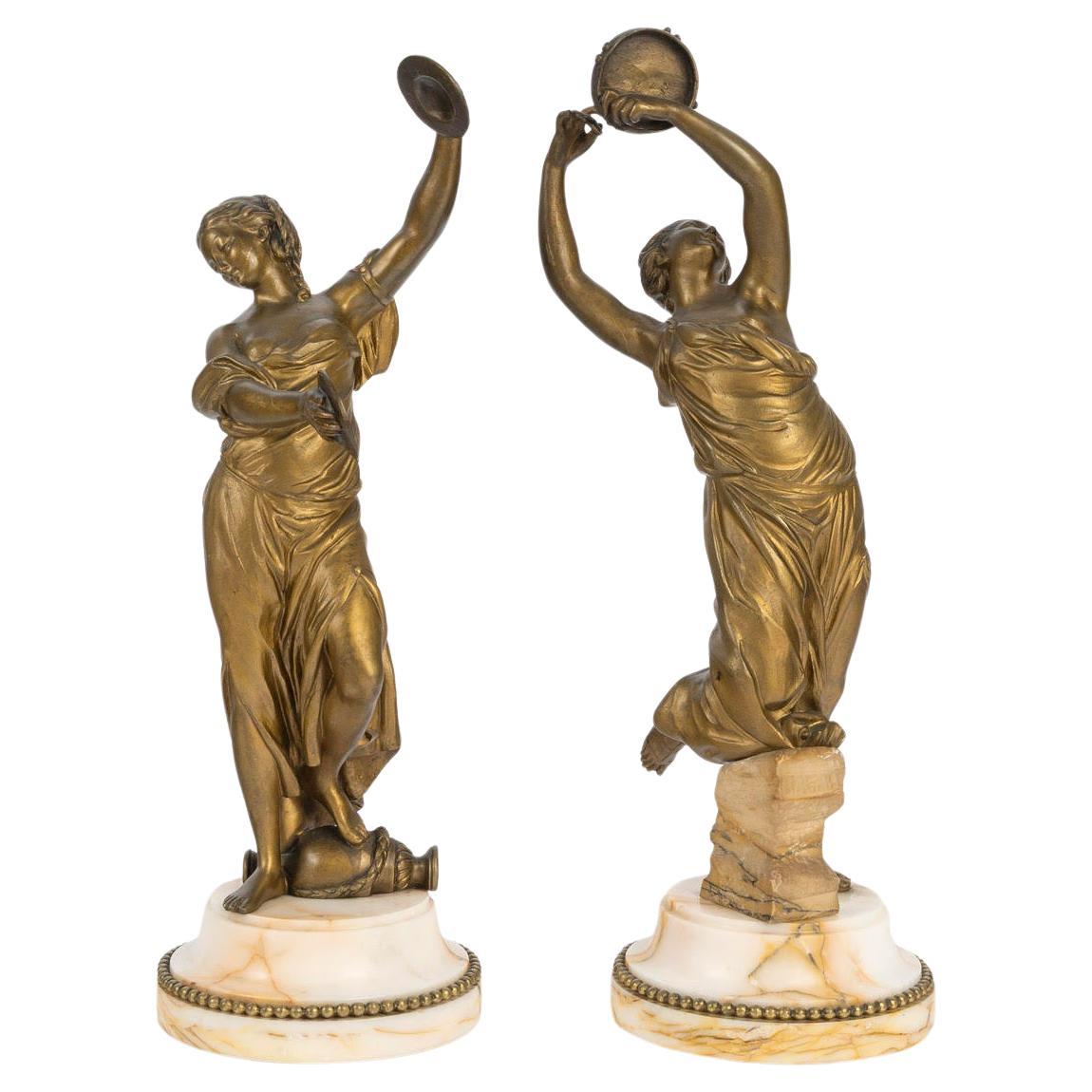 Pair of Bronze Sculptures, Marble Base, Representing Two Dancers, Napoleon III. im Angebot