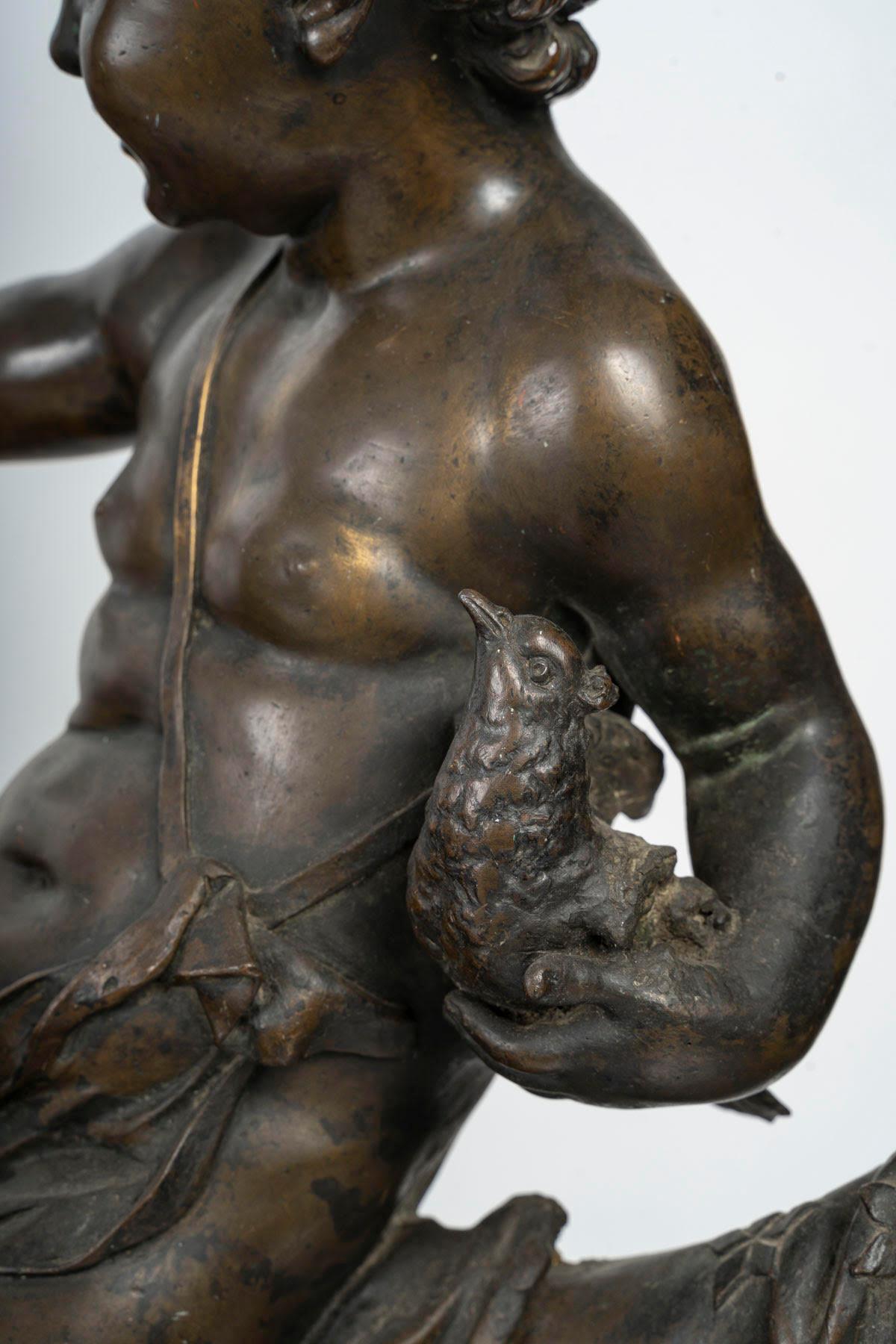 19th Century Pair of Bronze Sculptures, Mounted on a Wooden Base,  Napoleon III Period.  For Sale