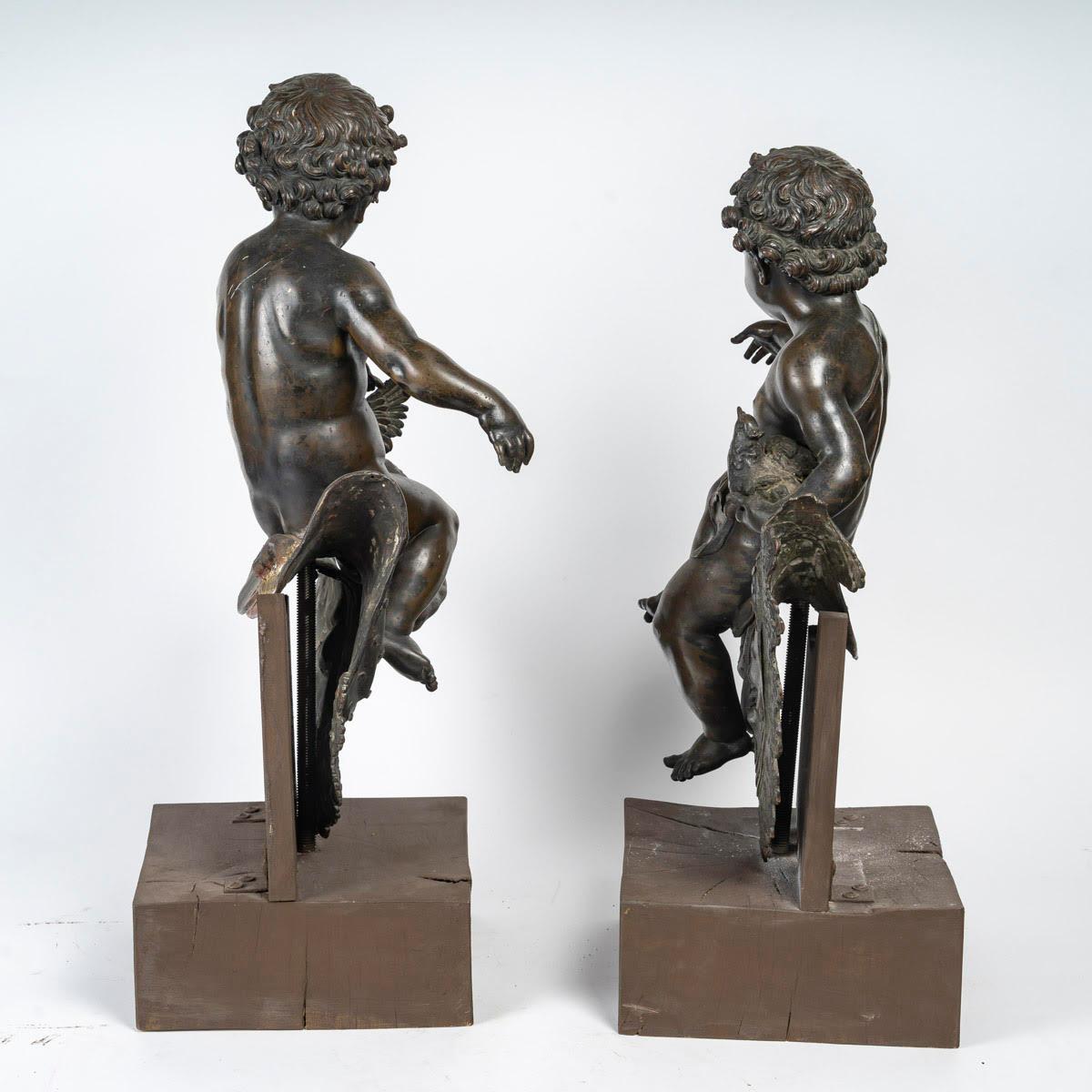 Pair of Bronze Sculptures, Mounted on a Wooden Base,  Napoleon III Period.  For Sale 1