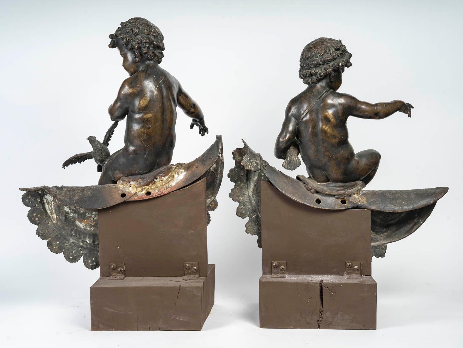 Pair of Bronze Sculptures, Mounted on a Wooden Base,  Napoleon III Period.  For Sale 2