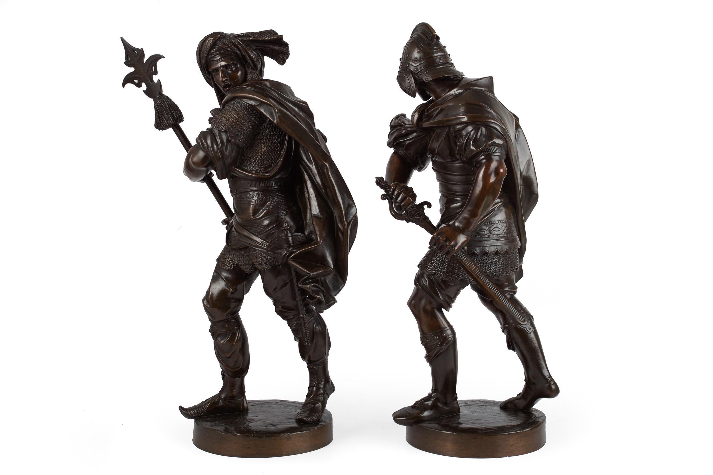 French Pair of Bronze Sculptures of 16th Century Soldiers after Albert Carrier-Belleuse
