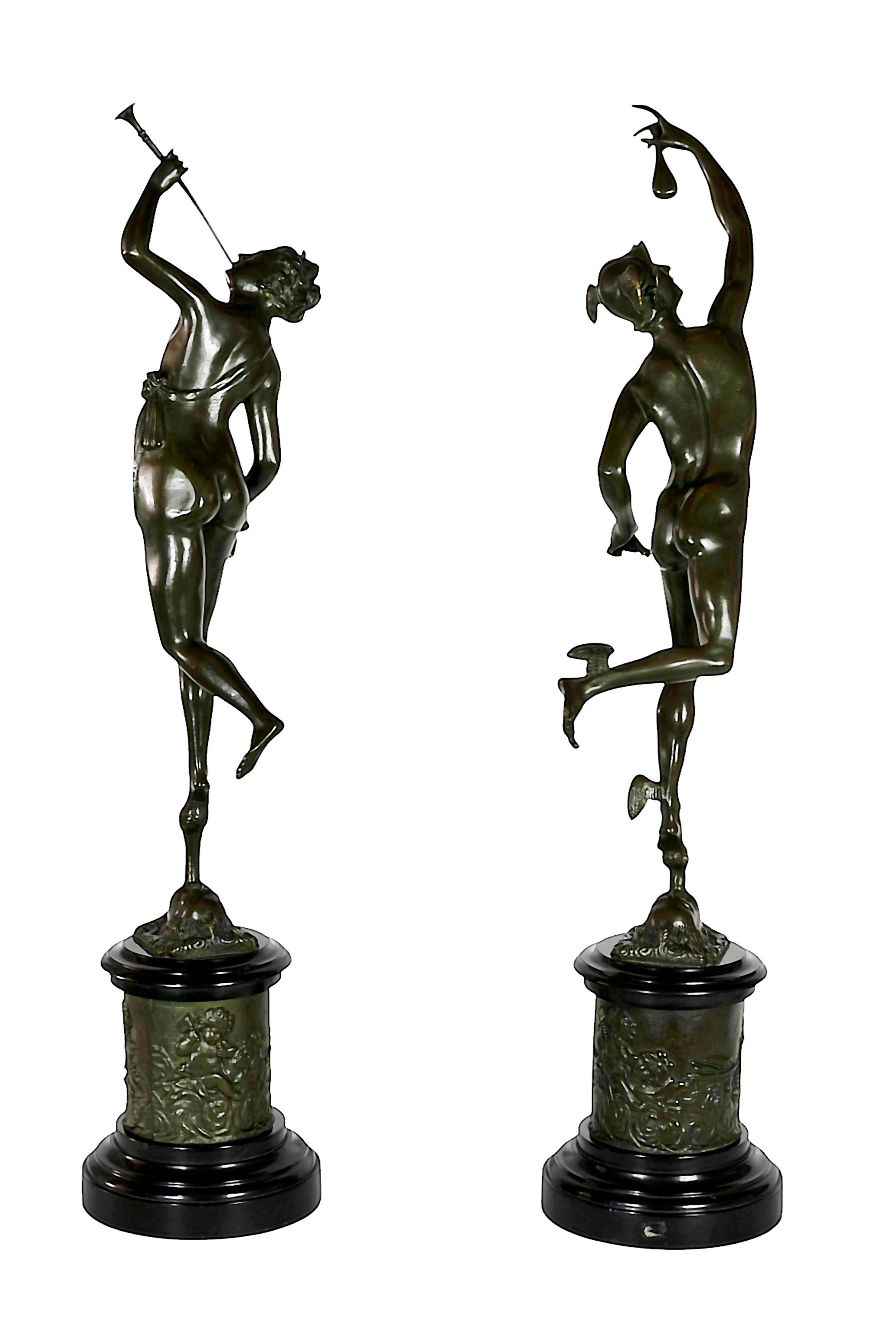 French Pair of Bronze Sculptures of Mercury and Fortuna After Jean de Boulogne For Sale