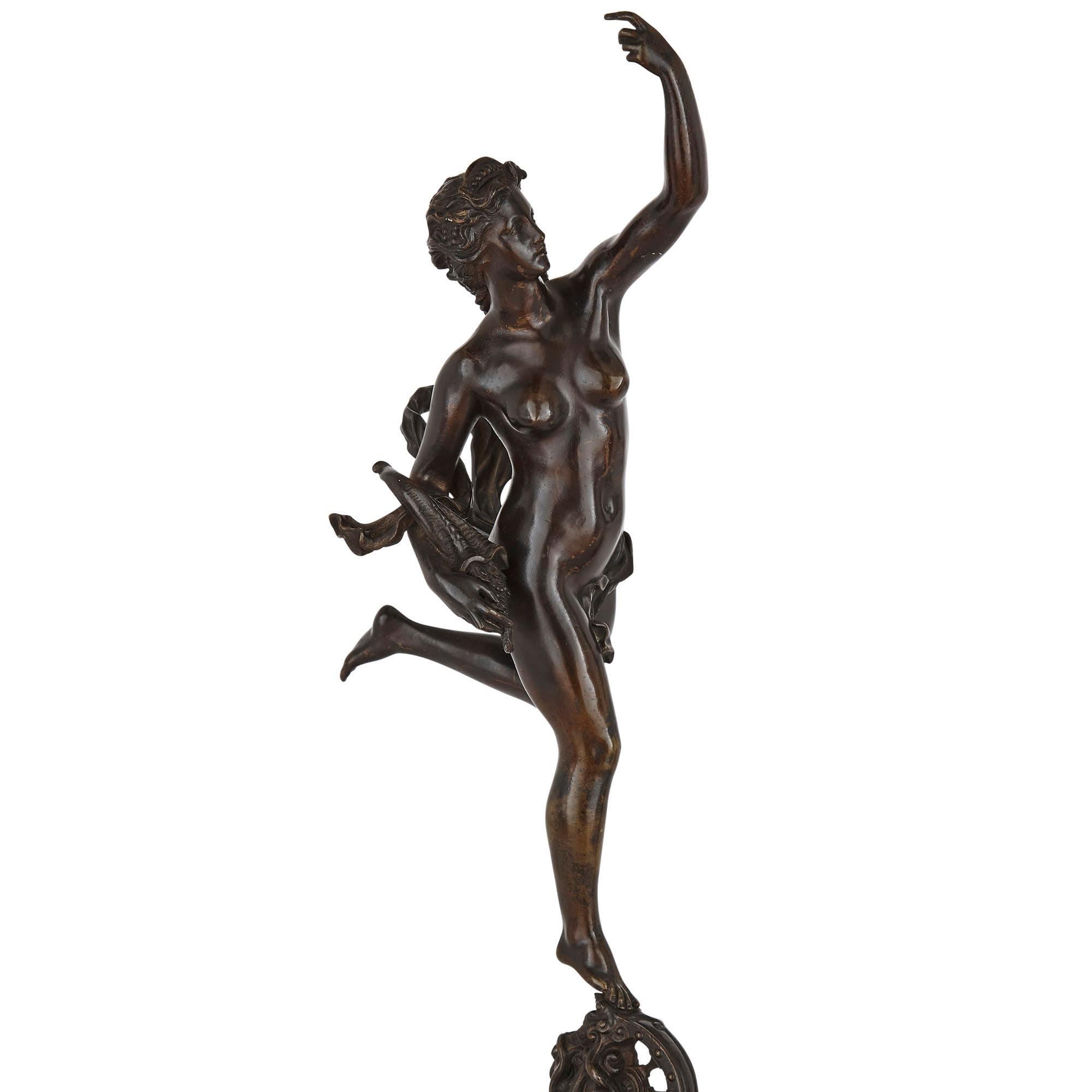 Rinascimento Coppia di sculture in bronzo di Mercurio e Fortuna in vendita