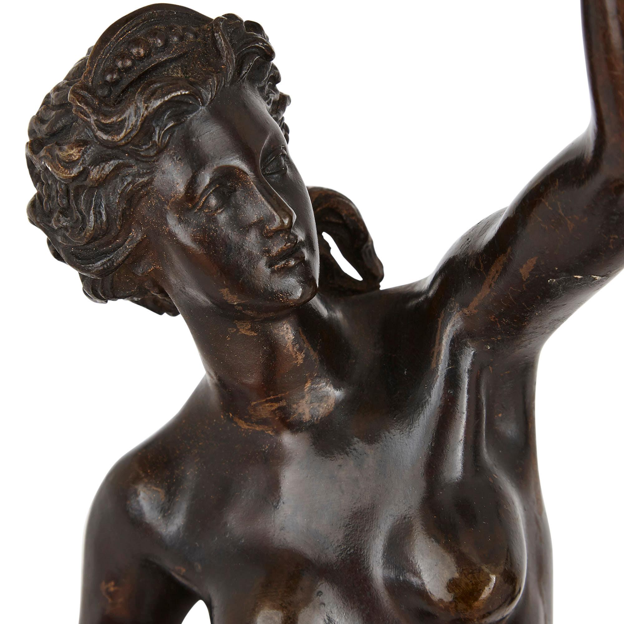 Patinated Pair of Bronze Sculptures of Mercury and Fortuna For Sale