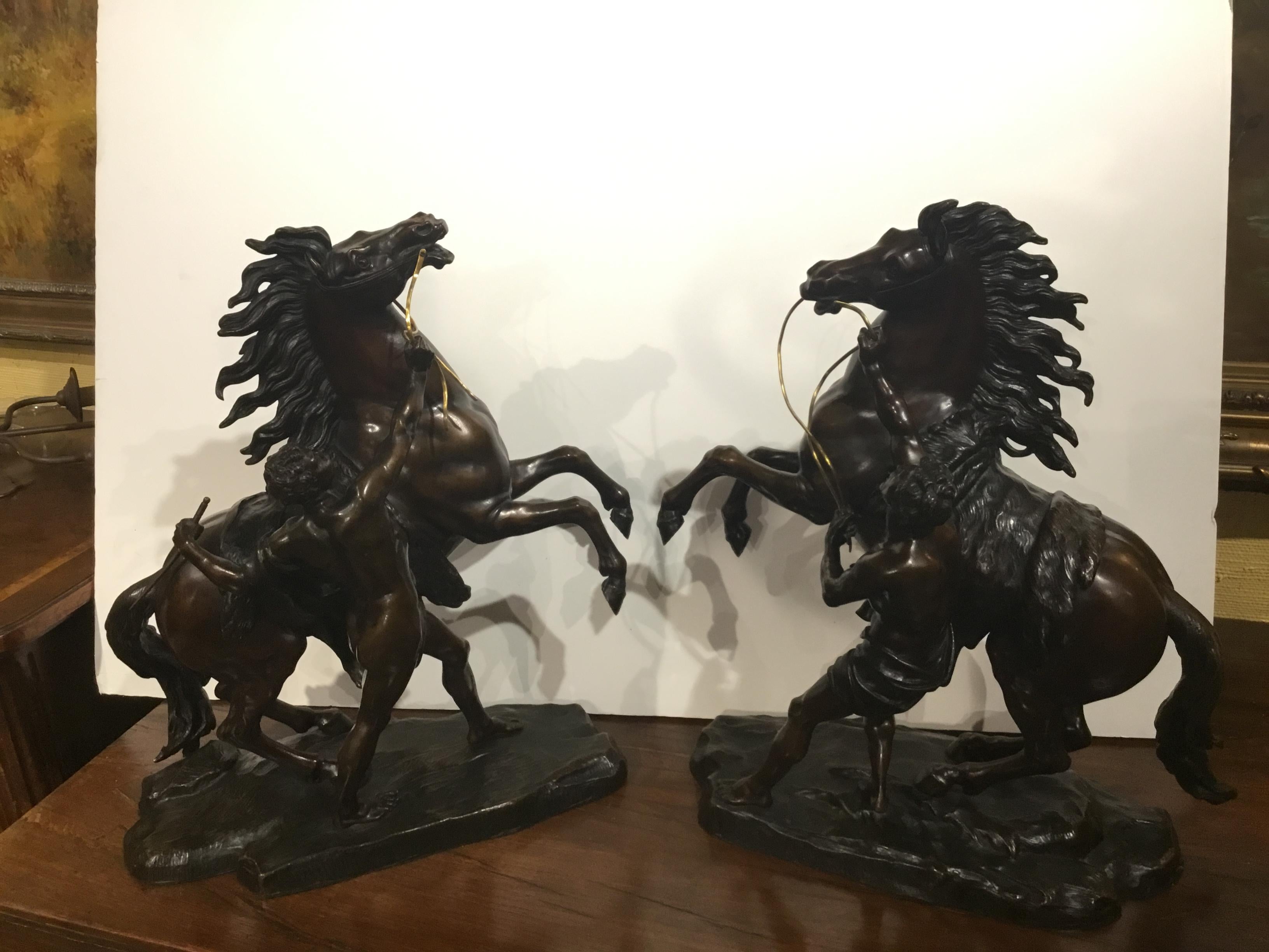 Bronze Sculptures of the Marley Horses after Guillaume Cousteau circa 1739, Pair 1