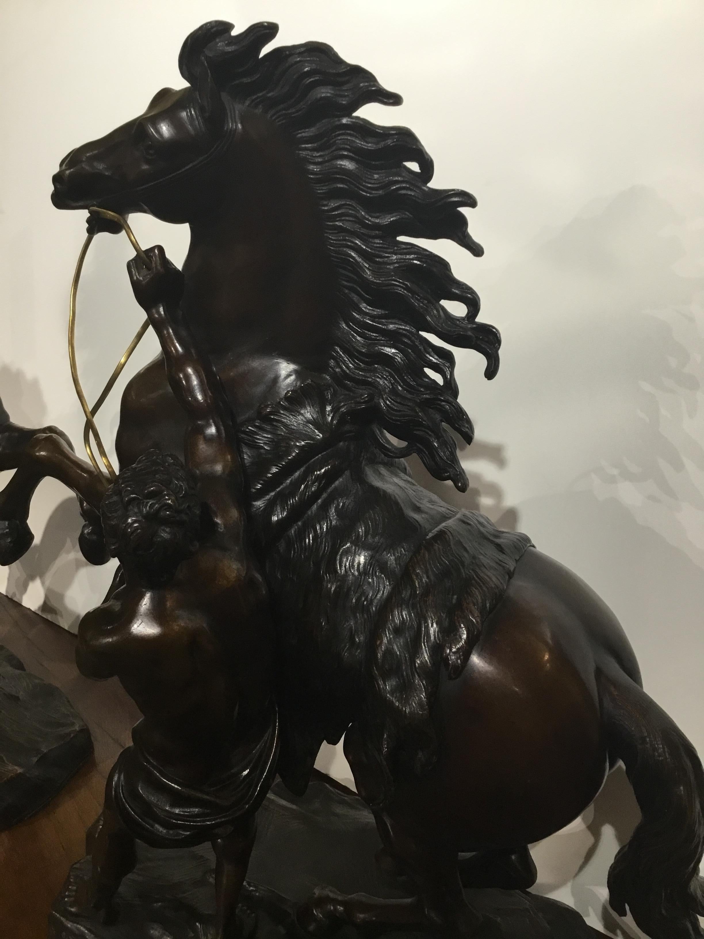 French Bronze Sculptures of the Marley Horses after Guillaume Cousteau circa 1739, Pair