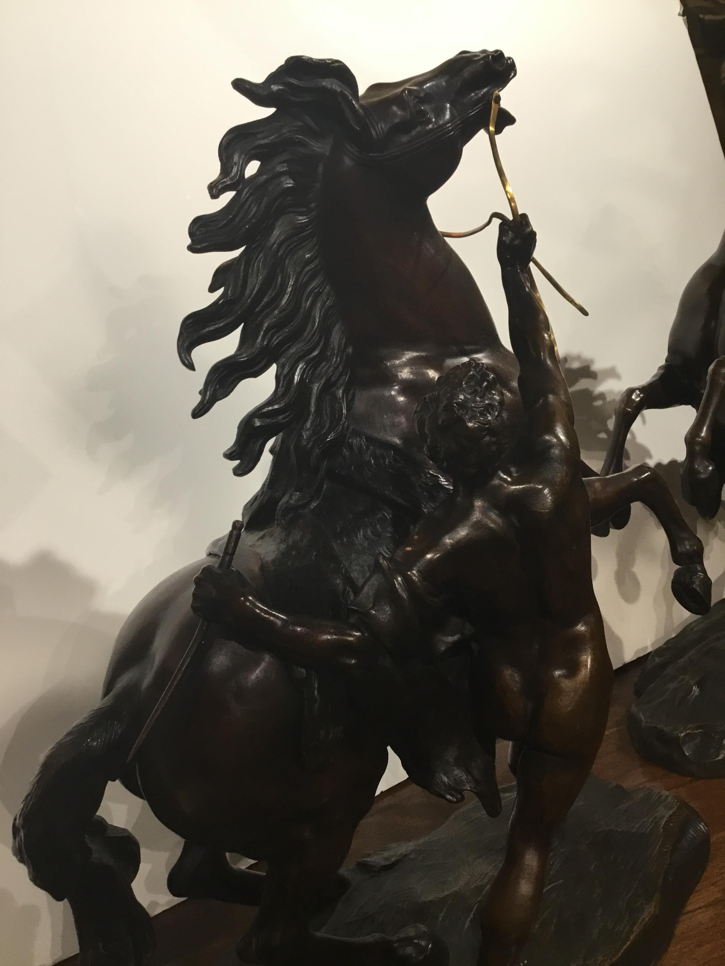 19th Century Bronze Sculptures of the Marley Horses after Guillaume Cousteau circa 1739, Pair